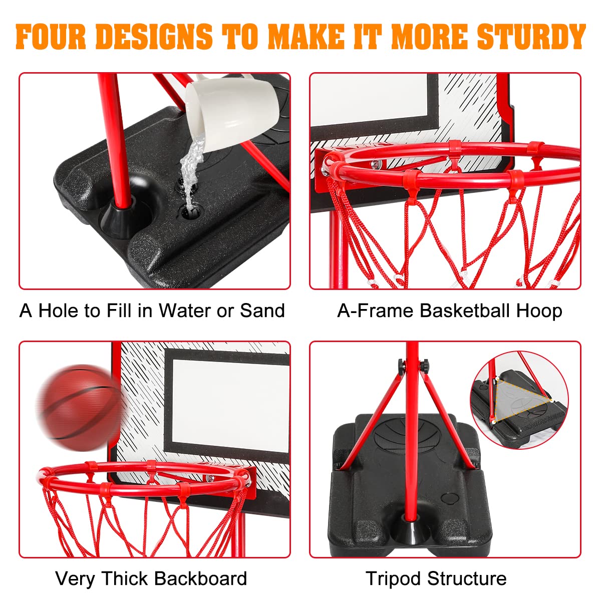 MELAND Kids Basketball Hoop Outdoor, 104-190cm Height Adjustable Stand with 3 Balls, Portable Indoor Outside Sports Toys, Birthday Gifts for 3-10 Year Old Boys Girls