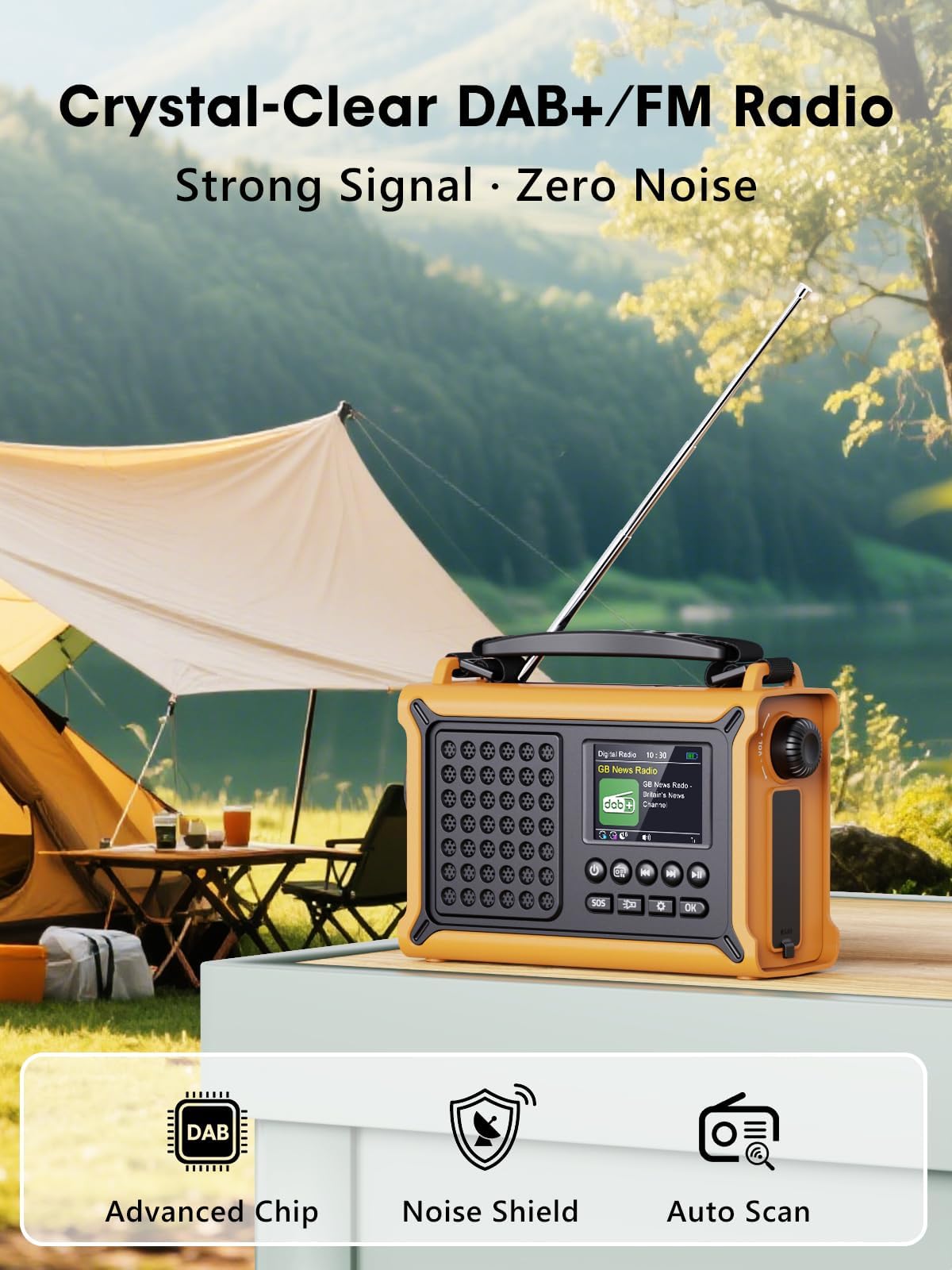 ROCAM DAB Wind Up Radio Solar Battery Torch 12000mAh Rechargeable Battery