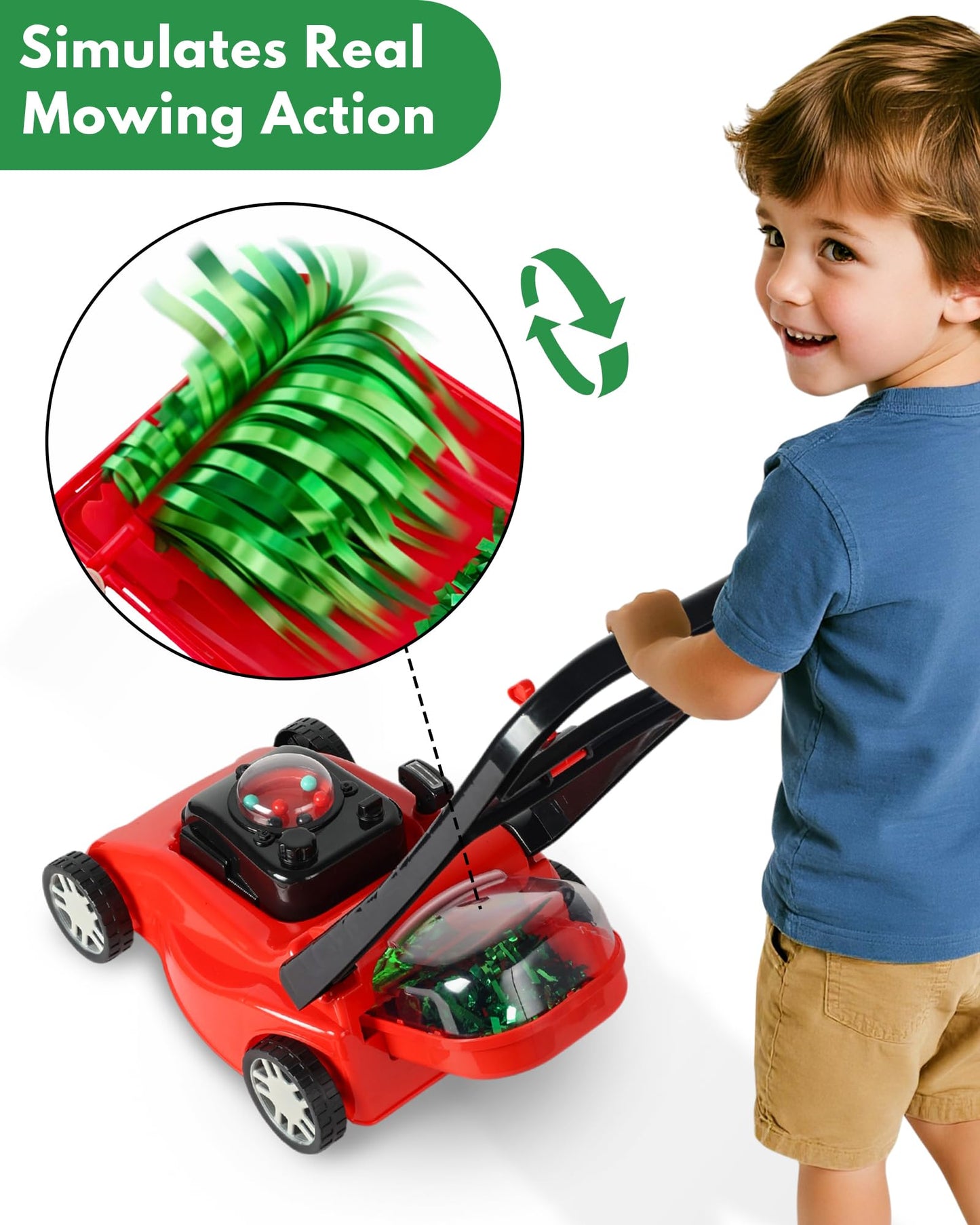 Kids Lawn Mower with Realistic Grass-Cutting Action and Sounds – No Batteries Required | Fun Outdoor Push Toy, Birthday Gift & Holiday Present for 3, 4, 5, 6, 7, 8 Year Old Boys and Girls