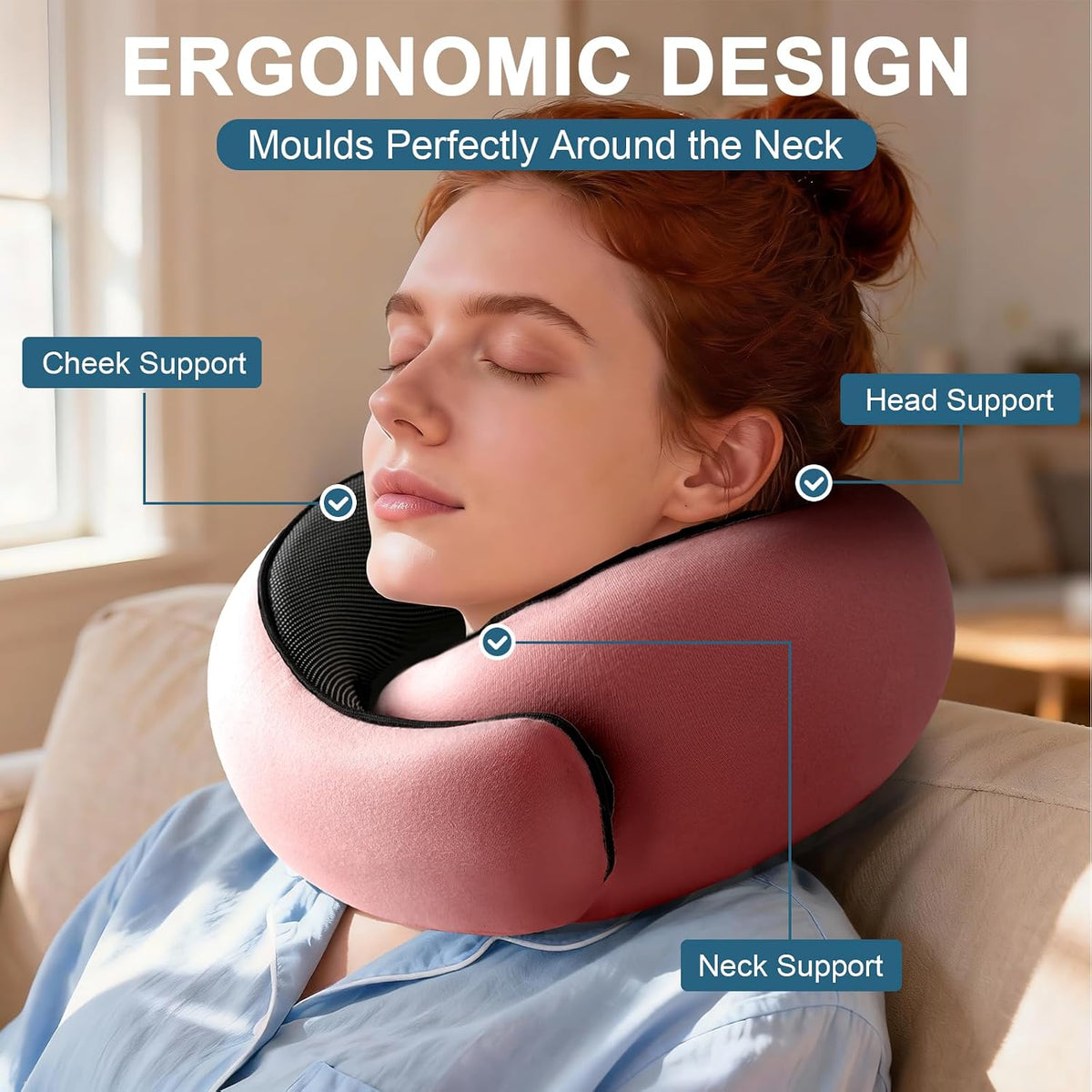 Memory Foam Travel Neck Pillow, 360° Support with Eye Mask&Earplugs