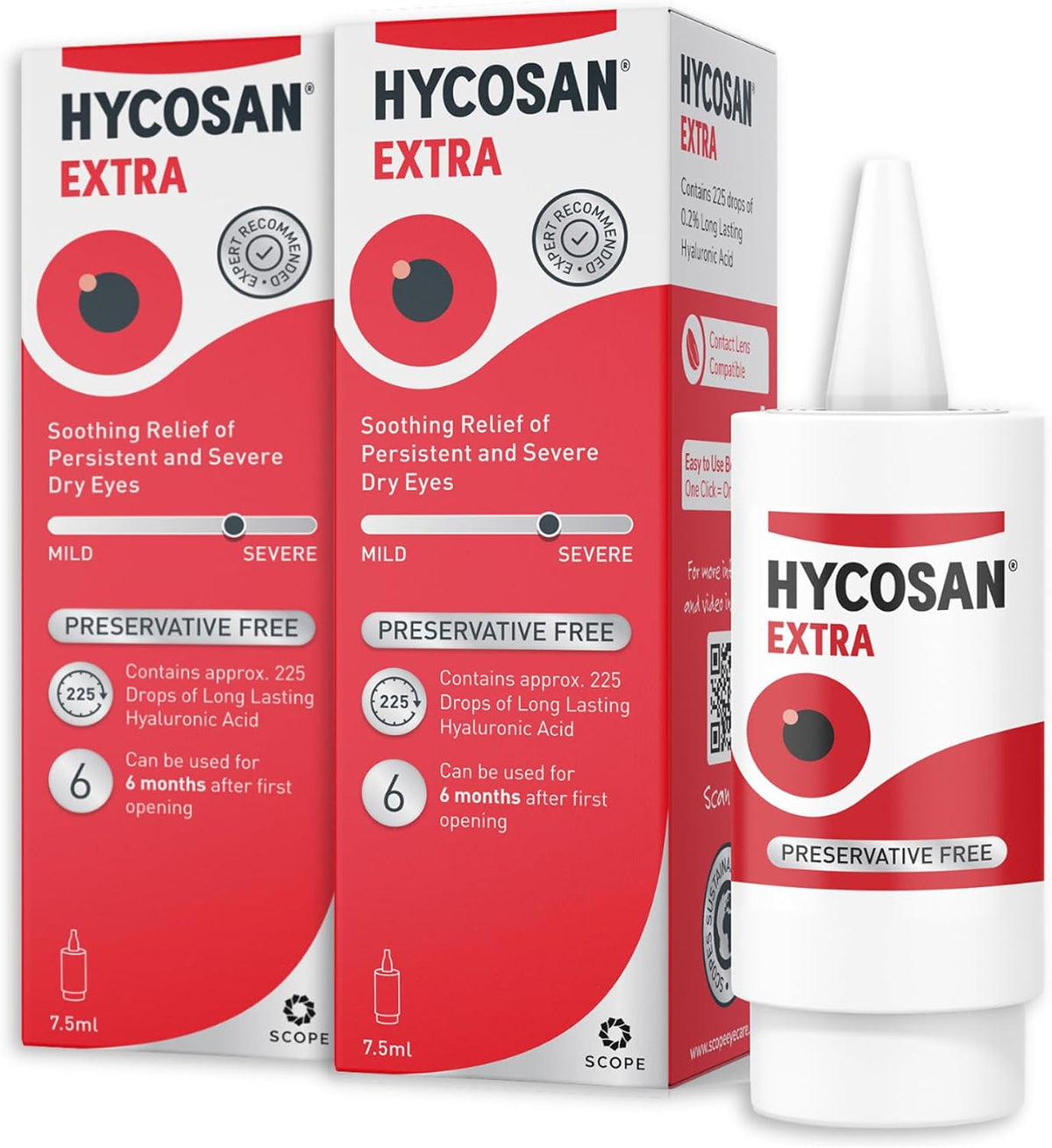 Hycosan Extra - Eye Drops with Hyaluronic Acid for Soothing Relief of Severe and Persistent Dry Eyes - Contact Lens Compatible - Preservative Free (7.5 ml (Pack of 2))