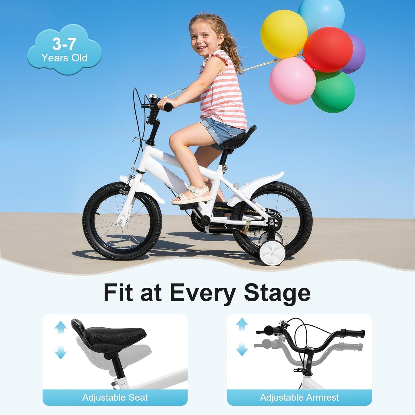 14 Inch Kids Bike with Removable Training Wheels — Adjustable Seat & Handlebars, Ages 2-4