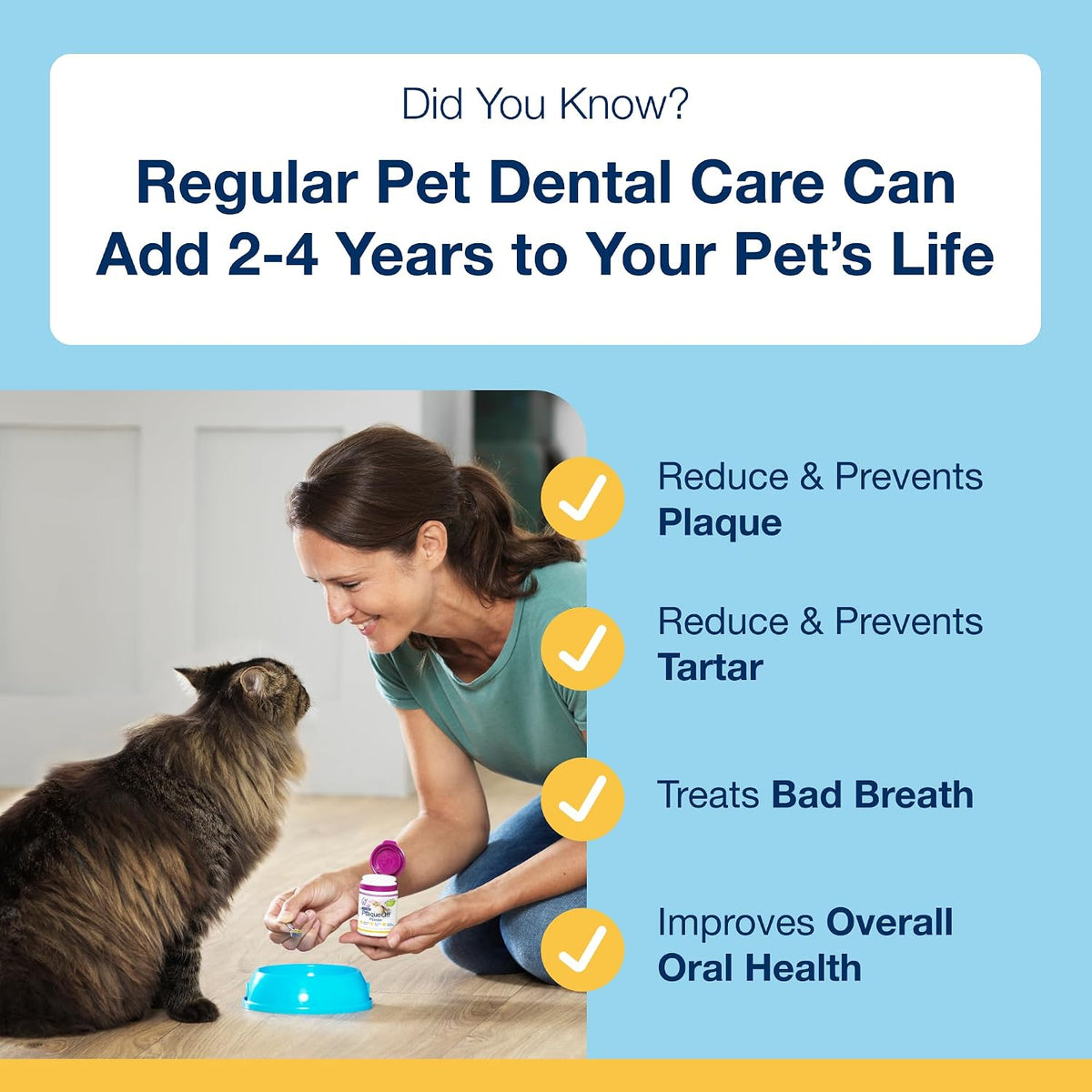 ProDen PlaqueOff 40g Dental Powder for Cats - 100% Natural, 4-Month Supply