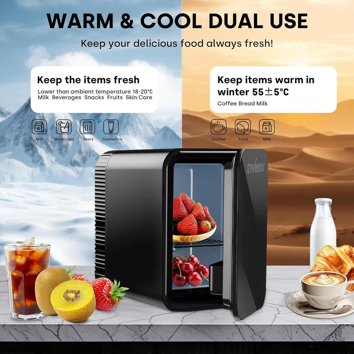 Enventor Mini Fridge 4 Litre/ 6 Can, Portable Cooler and Warmer, AC+12V DC