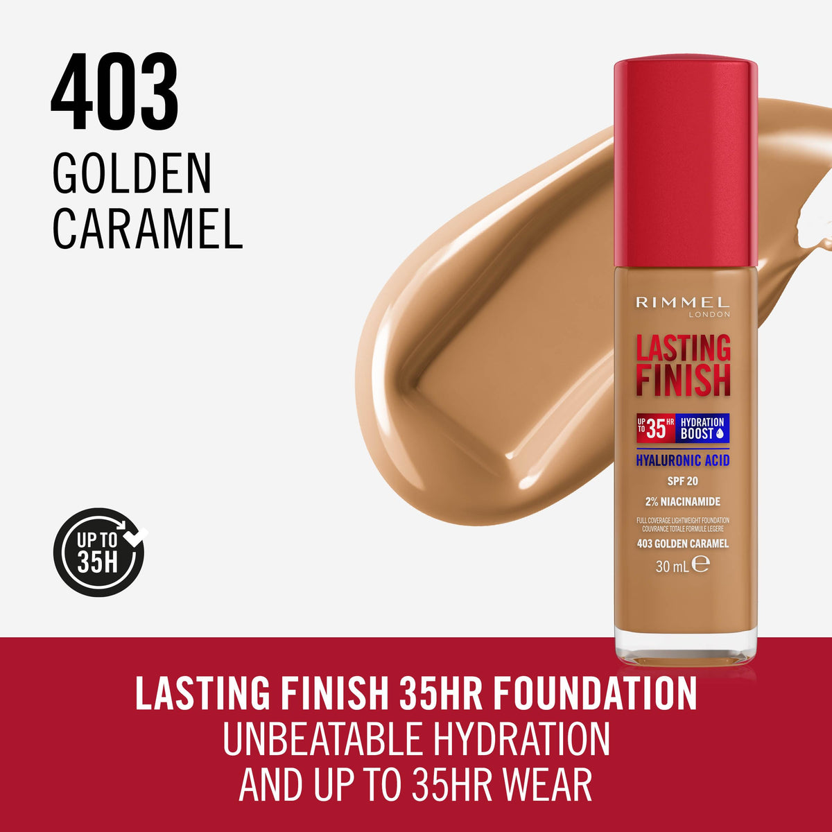 Rimmel Lasting Finish 35Hr Foundation 300 Sand, Full Coverage, Hydrating, SPF20, Hyaluronic Acid, Vitamin E, 2% Niacinamide, All Day Wear, Vegan, Cruelty Free