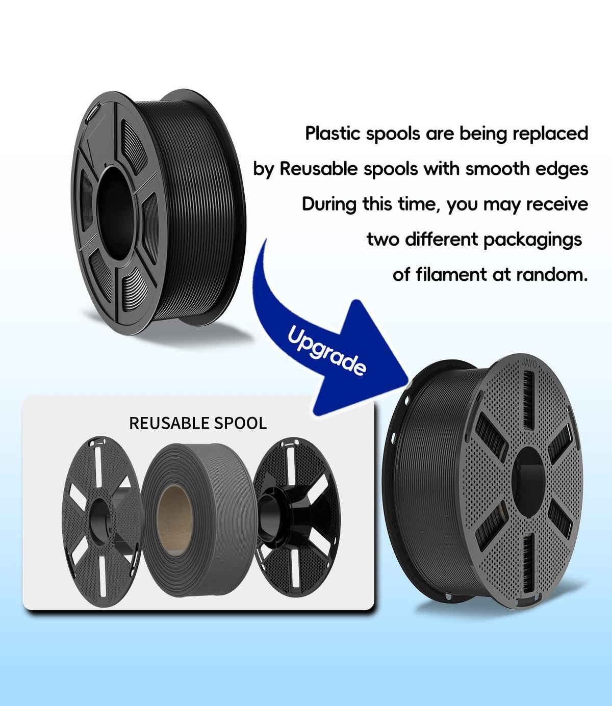 JAYO PLA+ 3D Printing Filament 1.75 mm, 1.1KG (2.4lbs) Spool Black