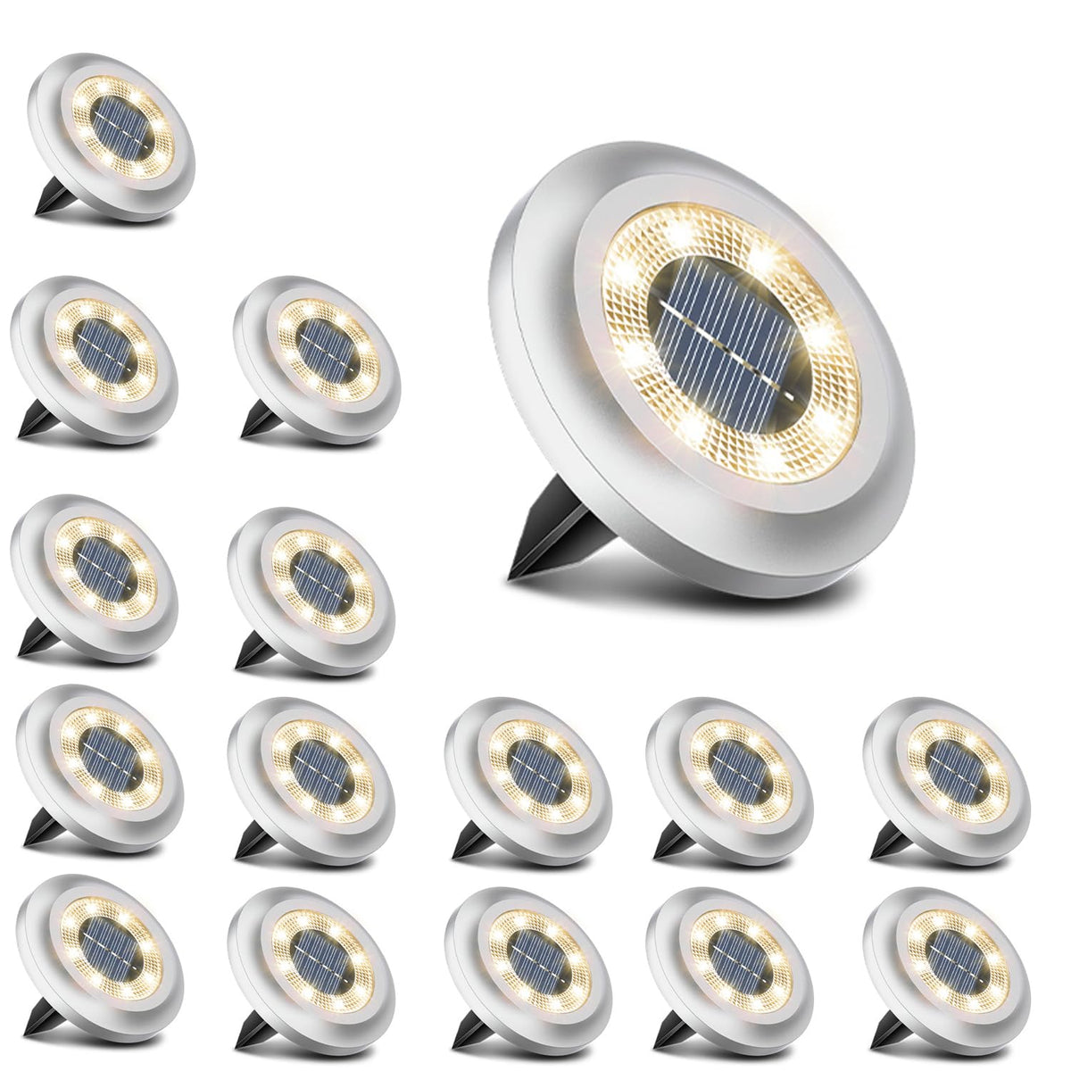 Torchtree Solar Lights Outdoor Garden,600mAh Solar Ground Lights, 8 LED Solar Disk Lights for Garden Lawn Pathway Yard Landscape Walkway（8 Pack Bright White） ﻿