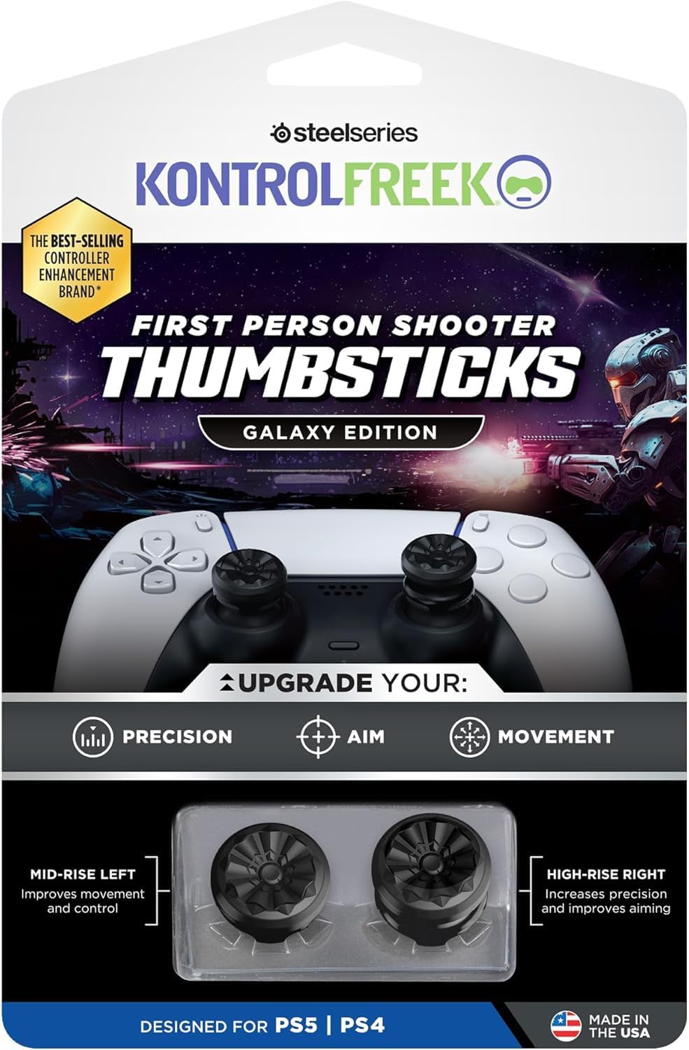 KontrolFreek FPS Freek Galaxy Black | The Original Performance Thumbsticks for PS5 & PS4 Controller | Increased Precision & Grip for FPS Games | 1 High-Rise, 1 Mid-Rise - Black