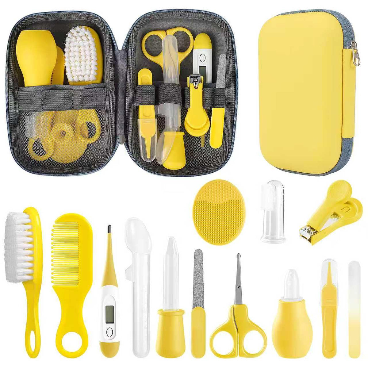 Qunlions life Infant Safety Care Set with Hair Brush Comb Nail Clipper, Baby Essentials Kit for Newborn Girls Boys (Grey White)