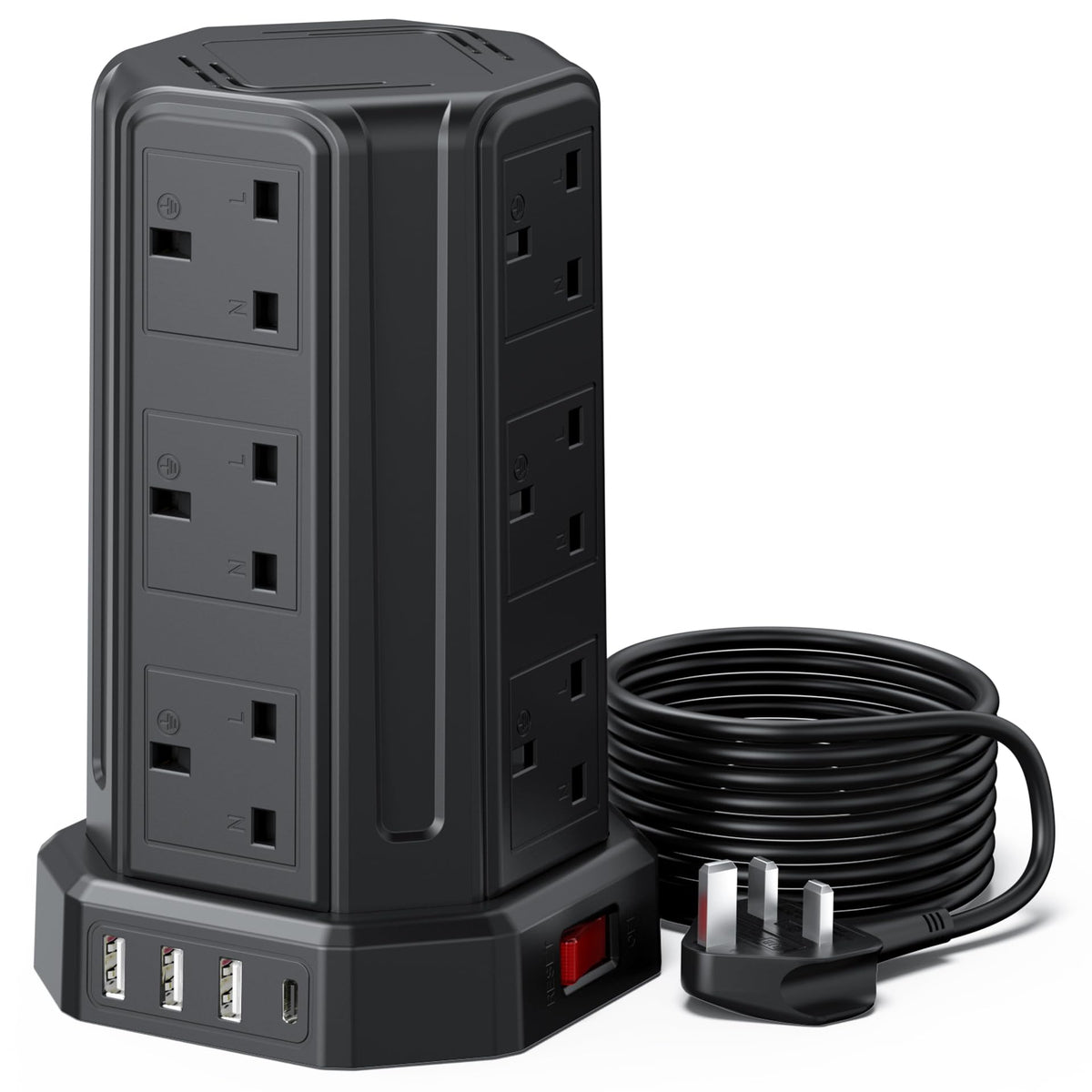 Tower Extension Lead 3M, Extension Cable with USB Ports