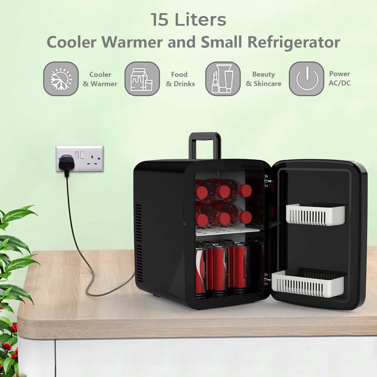 Crystals 4/10/15L Litre Mini Fridge, Table Top Small Fridge Cooler & Warmer for Car Bedrooms Desk Office, 12V DC - 220 AC, Mini Fridge for Bedrooms – Energy Efficient (Black, 4L Litre)