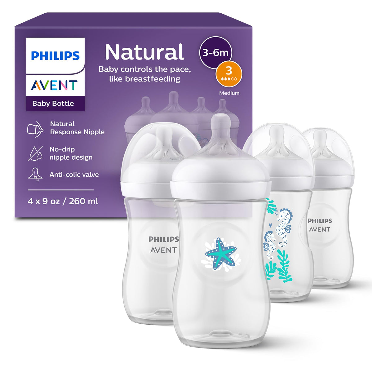 Philips Avent Natural Response Baby Bottle - 125ml Baby Milk Bottle for Newborns and Up, BPA Free, 0+ Months (Model SCY900/01)
