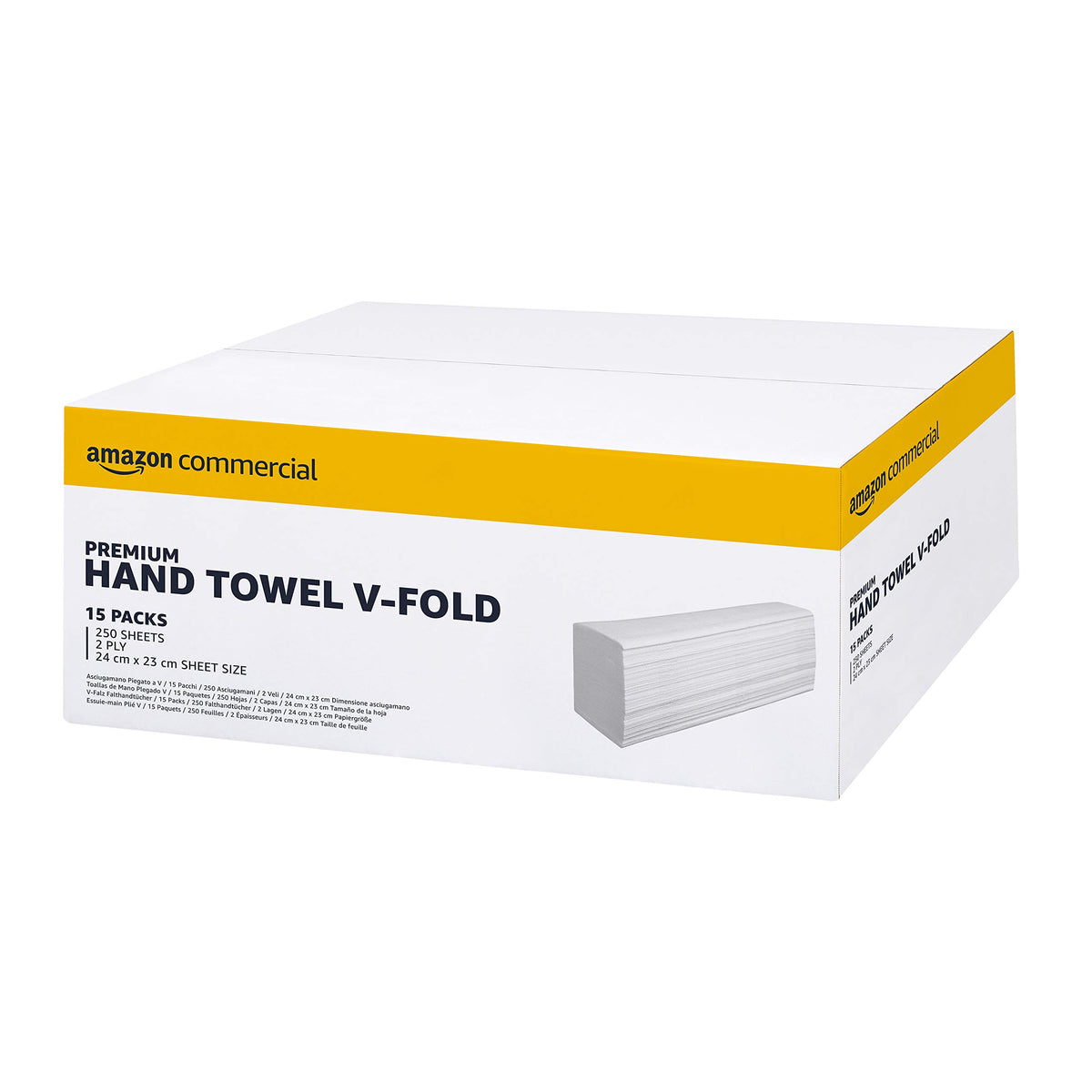 AmazonCommercial Singlefold (V-Fold / ZZ-Fold) Paper Hand Towels, 2-ply Cellulose, 3990 Sheets (15 packs of 266), Sheet Size: 22 x 21 cm, H3 Dispenser Compatible