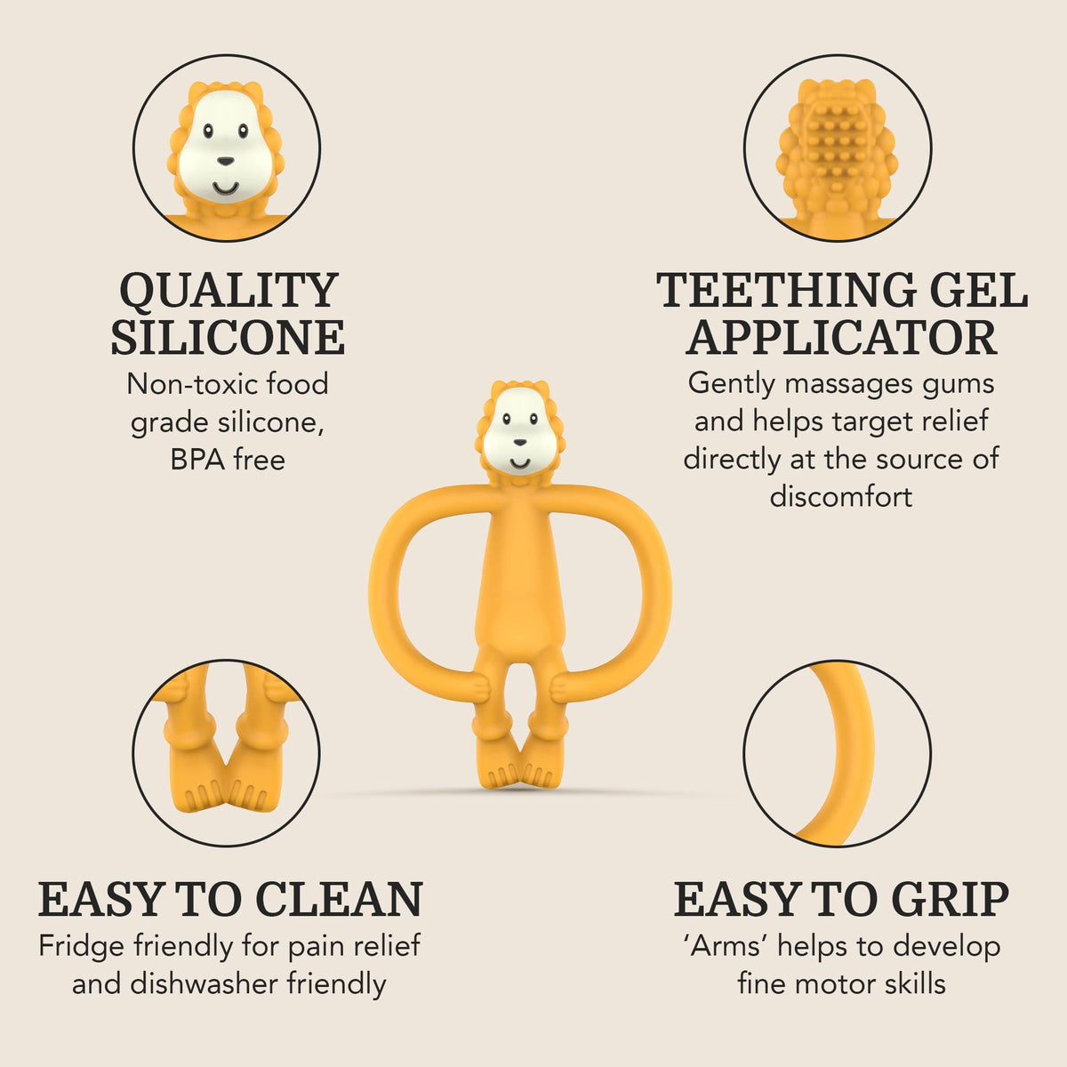 Matchstick Monkey, Antimicrobial Silicone Teether & Gel Applicator, Easy To Grip, BPA Free, 3 Months Old+, 11 cm, Gigi Giraffe, Pack of 1