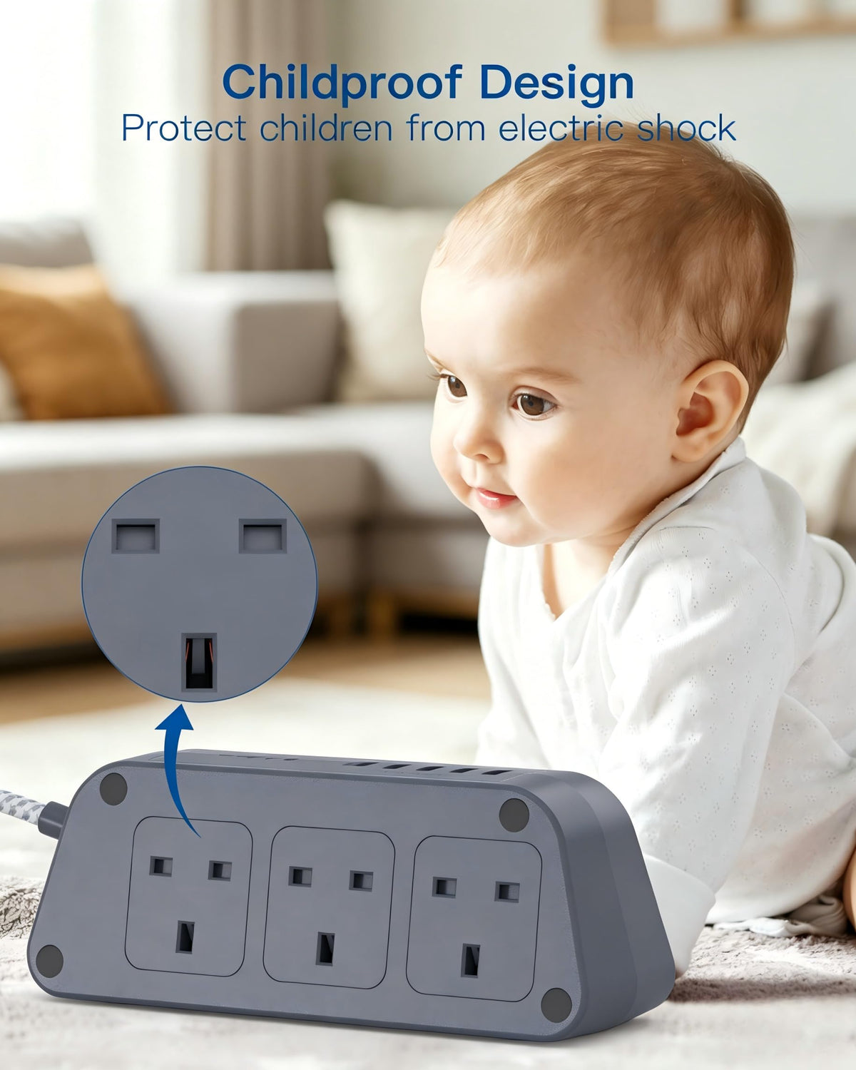 Addtam Extension Lead with USB Slots, 6 Way Outlets 5 USB(5A, 3USB- C Port)