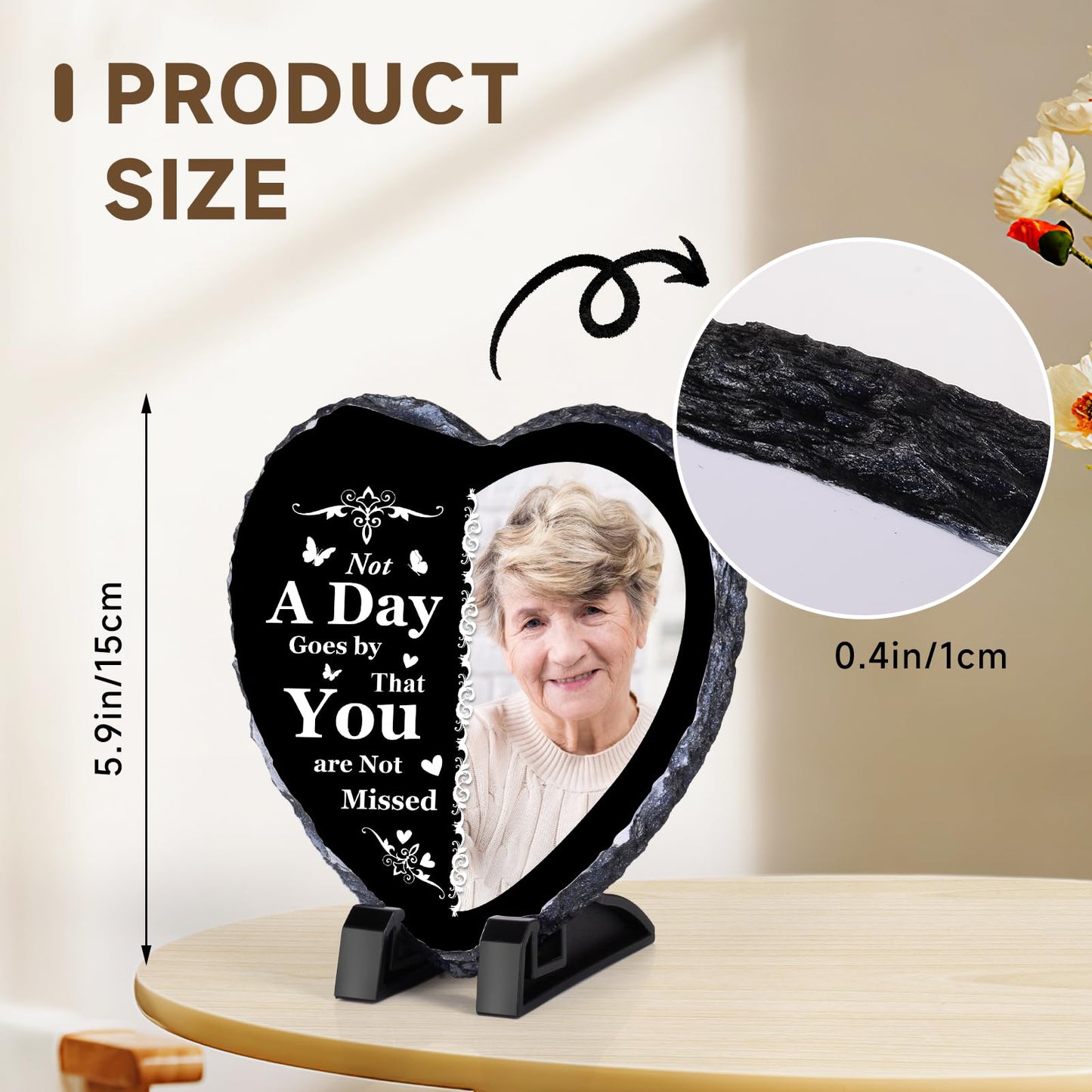 Personalised Memorial Plaque, Custom Rock Slate Frame with Photo Text, Customised Memorial Gifts for Loss of Loved One, Cemetery Decorations for Grave