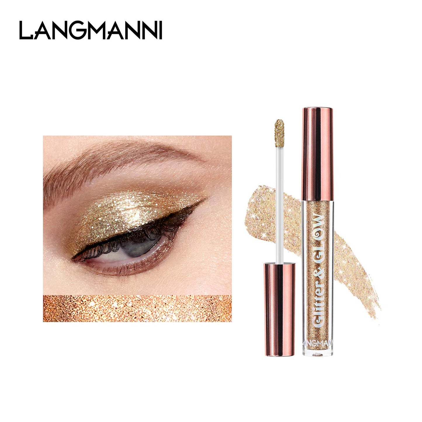 LANGMANNI 10 Pcs Liquid Glitter Eyeshadow Metallic Shimmer Sweatproof Makeup Set, Matte Pressed All Highly Pigmented Blending Powder, Perfect For Every Woman & Girl (#B), Pack of 1
