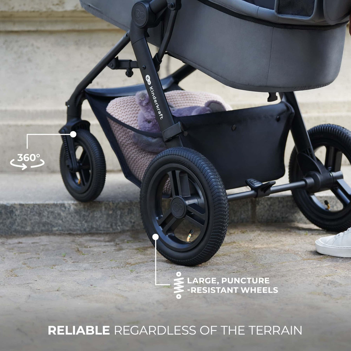Kinderkraft MOOV 2 AIR 4 in 1 Set, Pram with Infant Car Seat with Isofix Base Mink PRO I-Size, Travel System, Baby Pushchair, Buggy, Foldable, from Birth to 22 kg, Inflatable Wheels, Gray