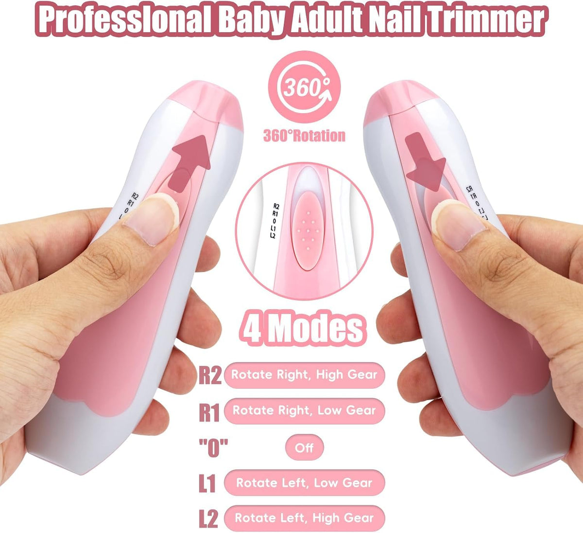 Qunlions life Baby Nail Trimmer Electric, 6 in 1 Rechargeable Baby Nail Clippers Manicure Set Grooming Kit for Toddler Infant or Adults (Pink)