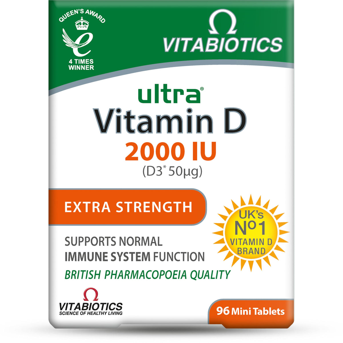 Vitabiotics Ultra Vitamin D3 1000IU, Vitamin D3 Tablets, 96 Tablets