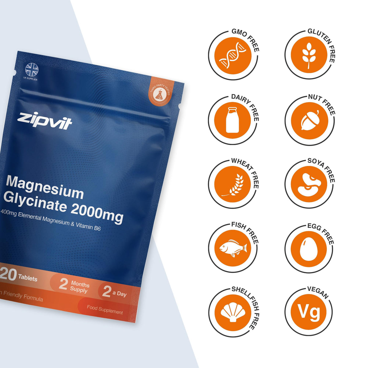 Zipvit Magnesium Glycinate 2000mg with Vitamin B6, 120 Tablets - Vegan