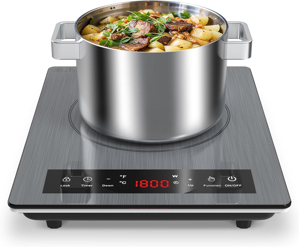 VBGK Double Electric Hob, 220V 3600W Ceramic Hob with Handle, Electric Hot Plate with 9 Power Levels, Child Safety Lock, Timer,Knob and Touch Control, 2 Burner Cooktop