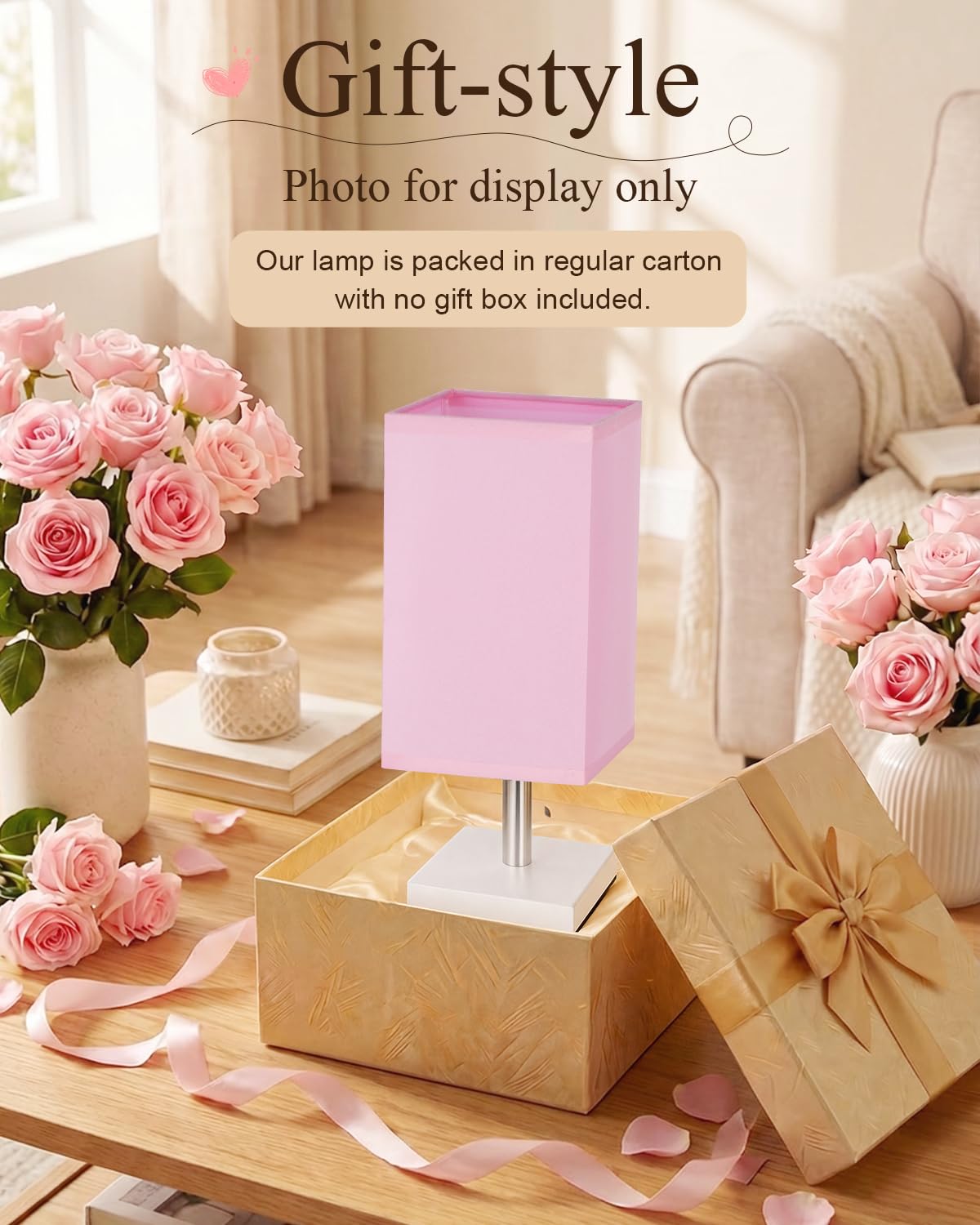 White Table Lamp for Bedroom, Small Bed Lamp with for Bedroom, Silver Base(Bulb Included)