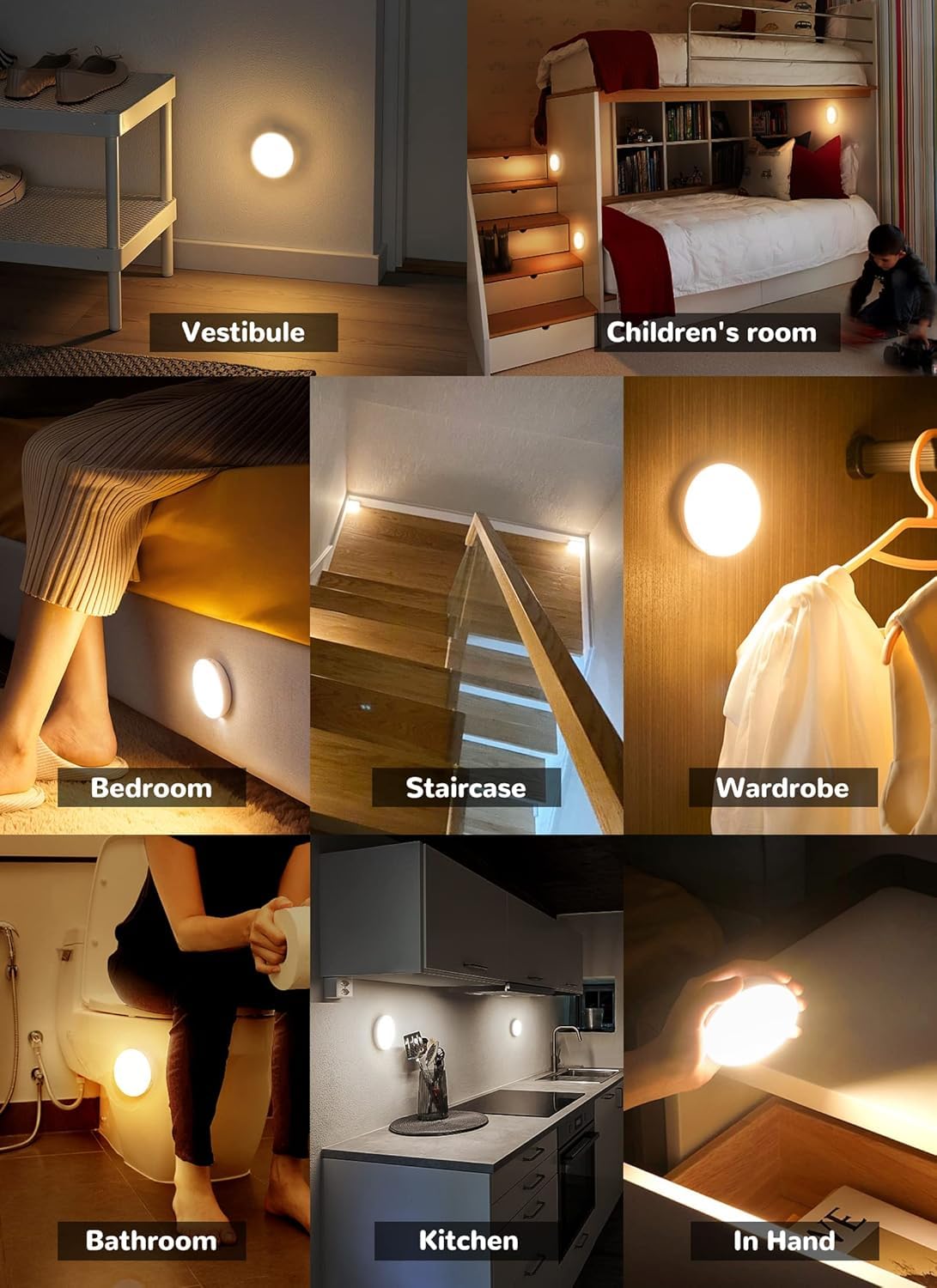 Homelist Motion Sensor Lights Indoor, Rechargeable Night Light, 6 Pack