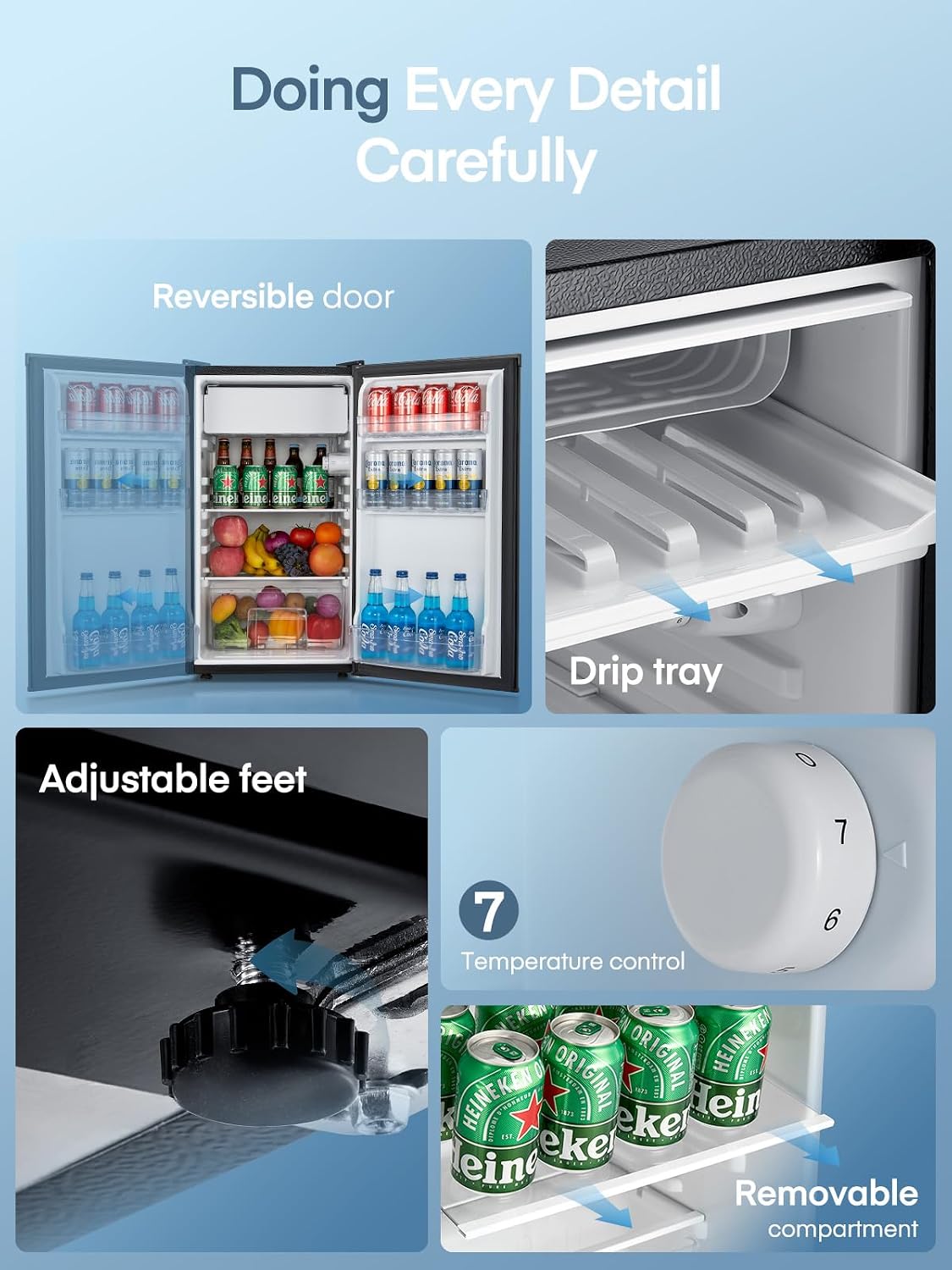 FOHERE Under Counter Fridge 90L, Freestanding Refrigerator with Chiller Box, Adjustable Thermostats & Legs, Removable Shelf, Reversible Door, Energy Efficient, Black
