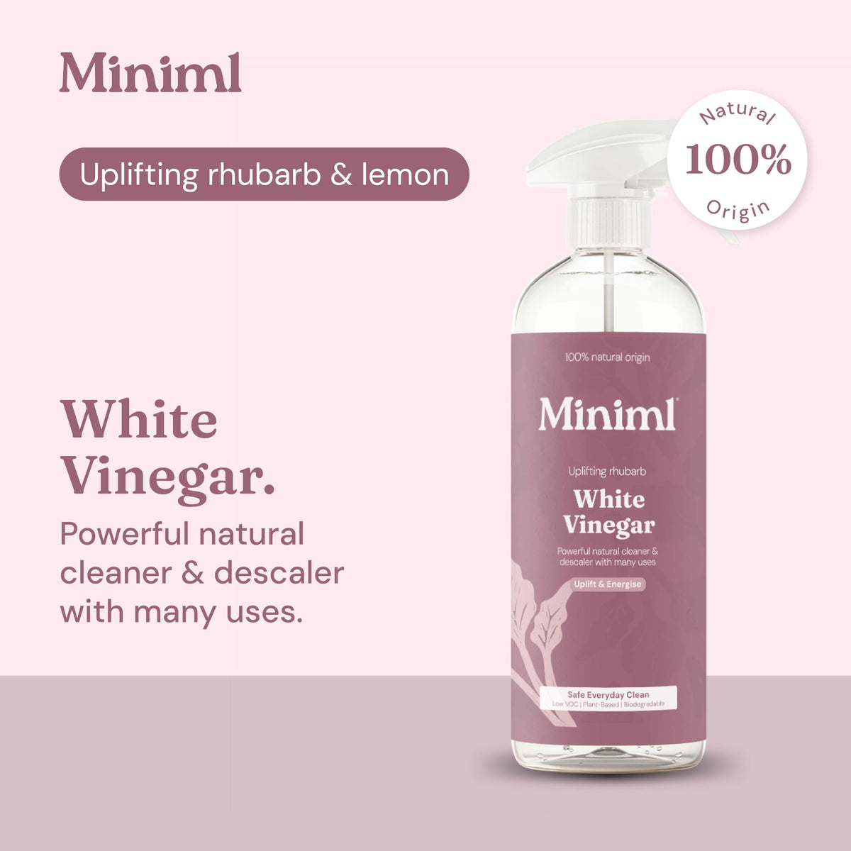 Miniml Eco White Vinegar Cleaning Unscented 750ml - All Natural Multi-Surface & Multi-Purpose Cleaner, Limescale Remover, Laundry Softener & More - 100% Vegan & Cruelty Free