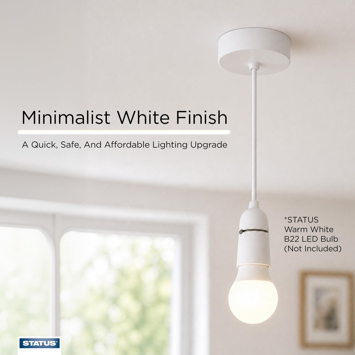Status 6-Inch White Bayonet (B22) Ceiling Pendant Light Fitting