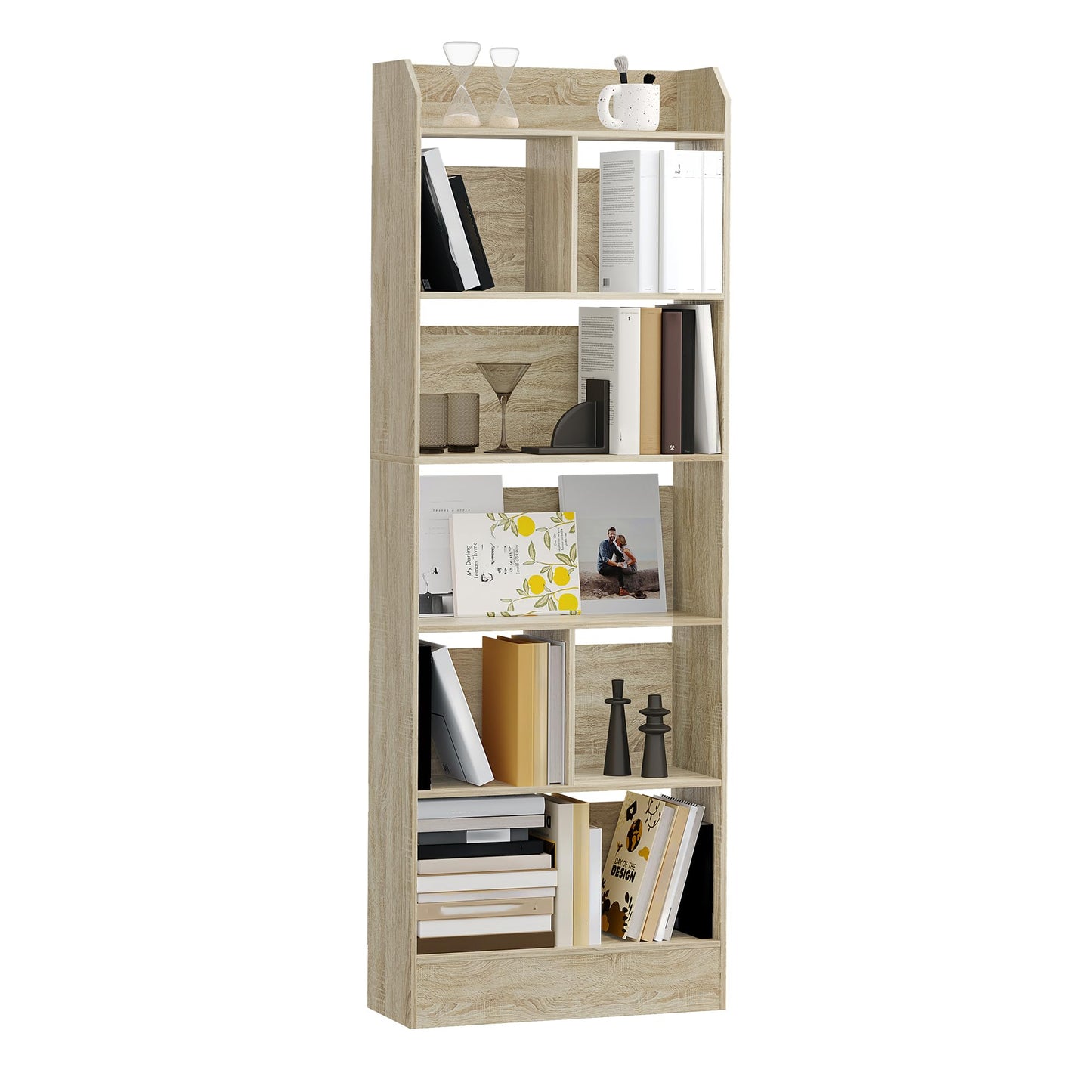 Hzuaneri 6-Tier Bookcase, Bookshelf with 8 Adjustable Storage Shelf Unit, White Bookcase for Living Room, Home Office, Bedroom, Study, 24 x 60 x 199 cm, White, BC11703X