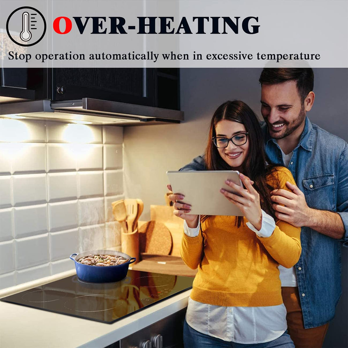 Hobsir Ceramic Hob with Knobs, Built-in Electric Cooker Hob 4 Burners 60 cm