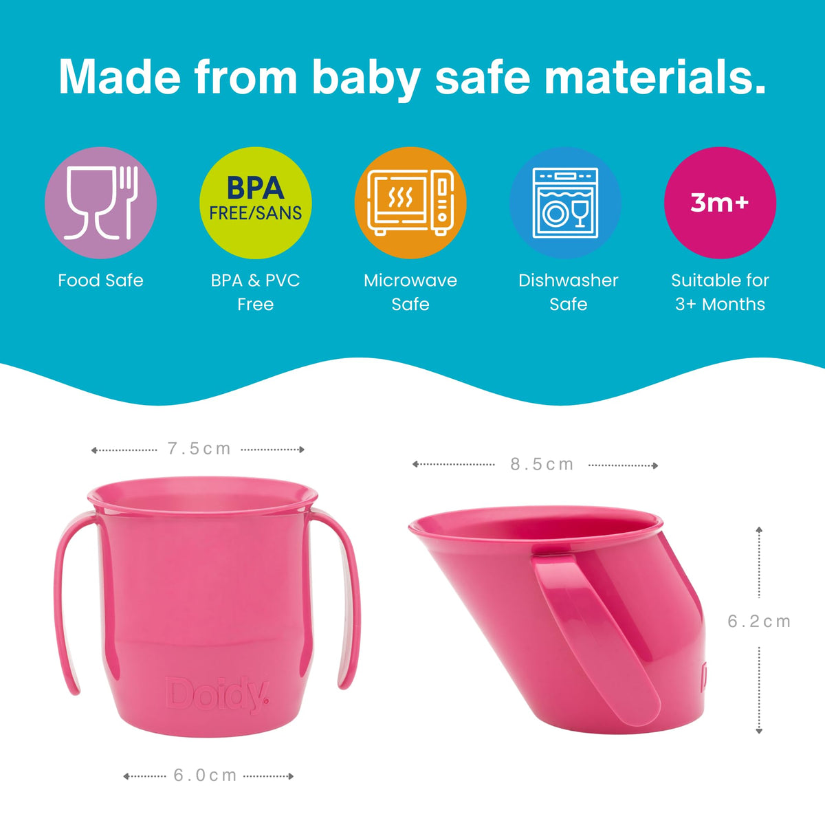 Doidy Cup, Open Cup for Training Baby 6 Months-3 Years, 200ml, Slanted Weaning Cup with Handles for Learning to Drink, BPA Free, 2 Pack (Orange)