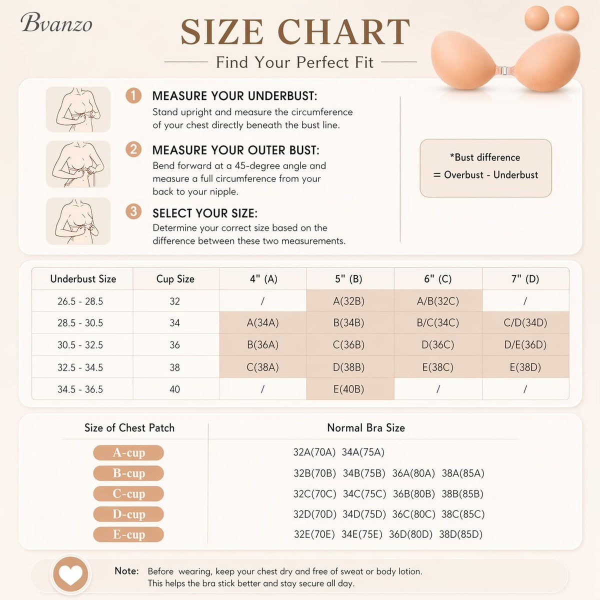 Bvanzo Stick On Bra for Women, Invisible Sticky Backless Strapless Push Up Bra with Sticky Bra Push Up, Skin Friendly and Breathable, Reusable Silicone Adhesive Bra