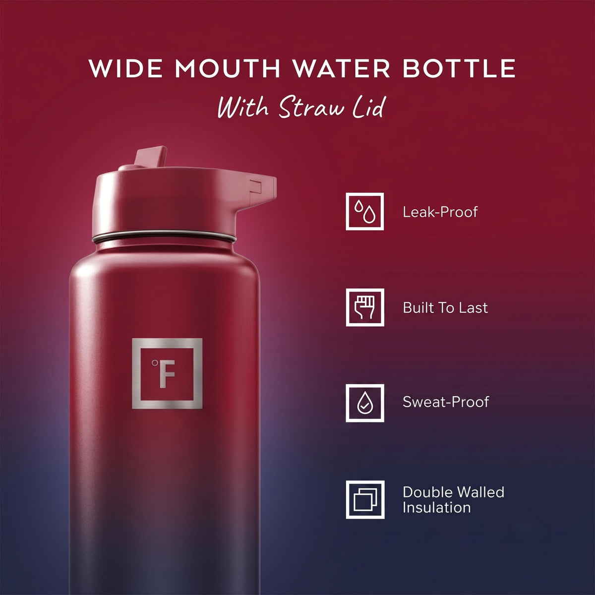 Insulated Water Bottle with Straw - 650/950/1200/1800 ml - Leakproof Double-Walled Stainless Steel Metal Drink Flask BPA-Free - Sports Travel Gym Camping Hiking Kids