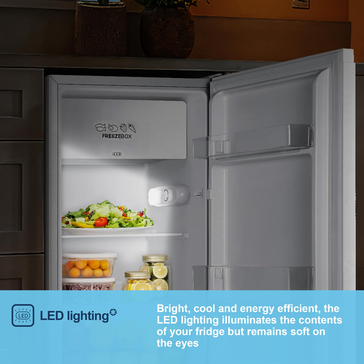 Fridgemaster 45L Table Top Mini Fridge MUR4545, 45cm Compact Refrigerator with Adjustable Thermostat, Reversible Door, 39dB Low Noise, White, Energy Class E