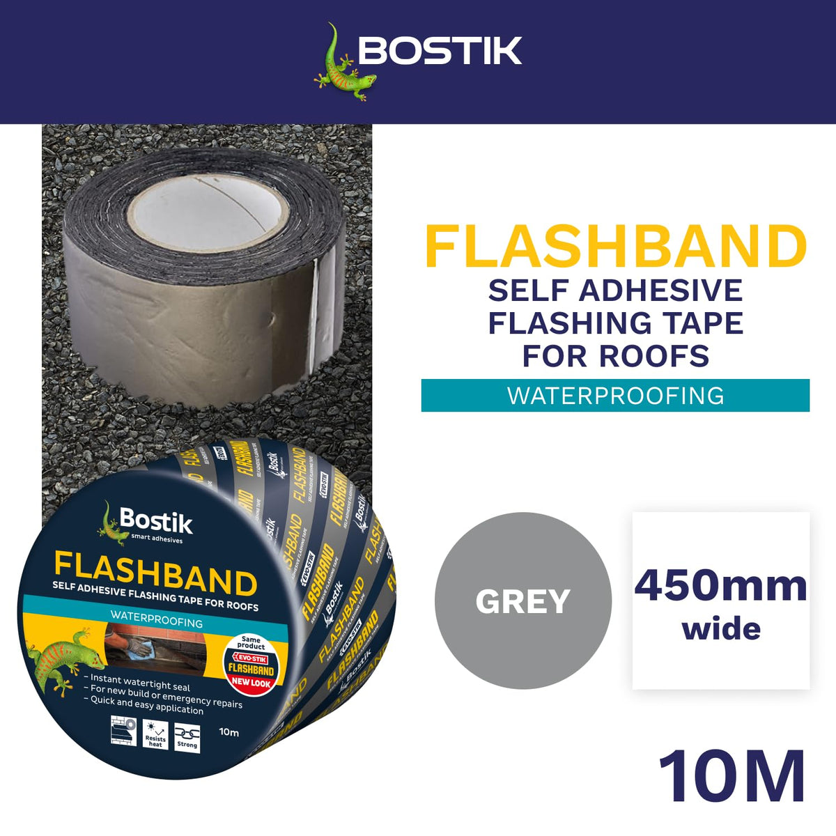 Bostik Flashband Self Adhesive Flashing Tape for Roofs Grey - 75mm x 10m