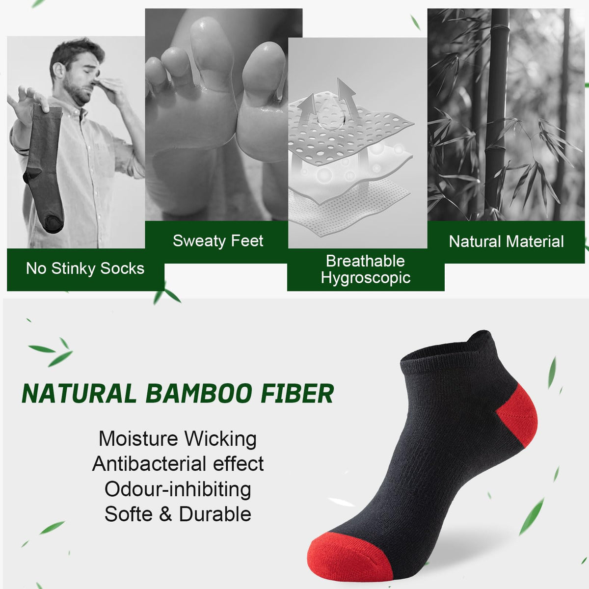 Niorasen Bamboo Trainer Socks for Men & Women, 6 Pairs, Low Cut