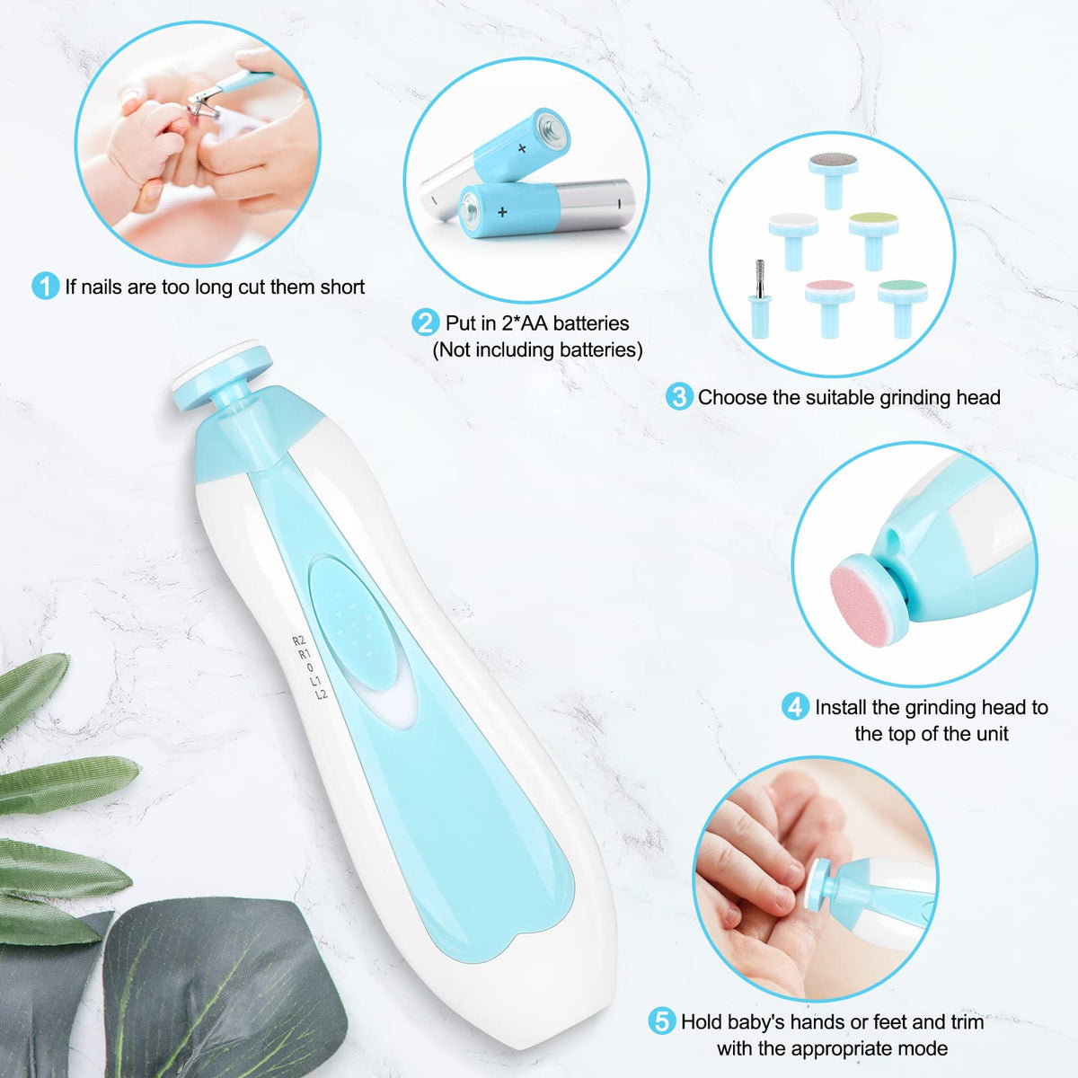 Qunlions life Baby Nail Trimmer Electric, 6 in 1 Rechargeable Baby Nail Clippers Manicure Set Grooming Kit for Toddler Infant or Adults (Pink)