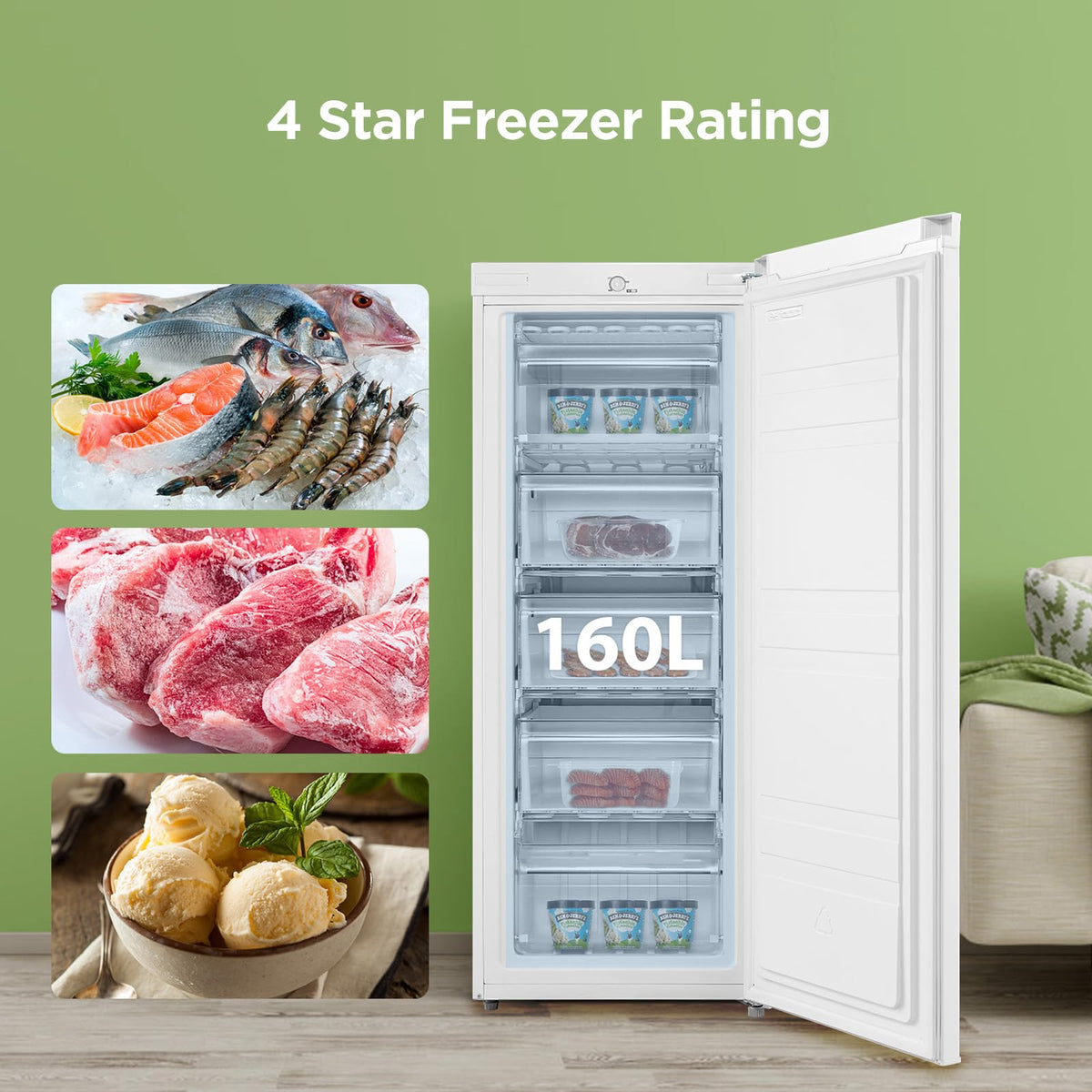COMFEE' 60L Under Counter Freezer, 4-Star Freezing, RCU60WH2(E)