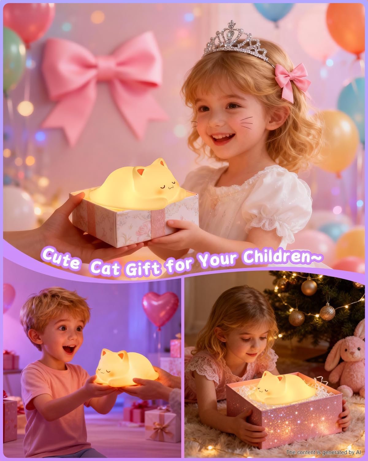 ZKLiLi Cat Night Light for Kids,Cute Night Lamp for Nursery,Squishy Silicone Touch Lights Portable, Gift for Birthday and Christmas for Kids Baby Children (Battery Cat)