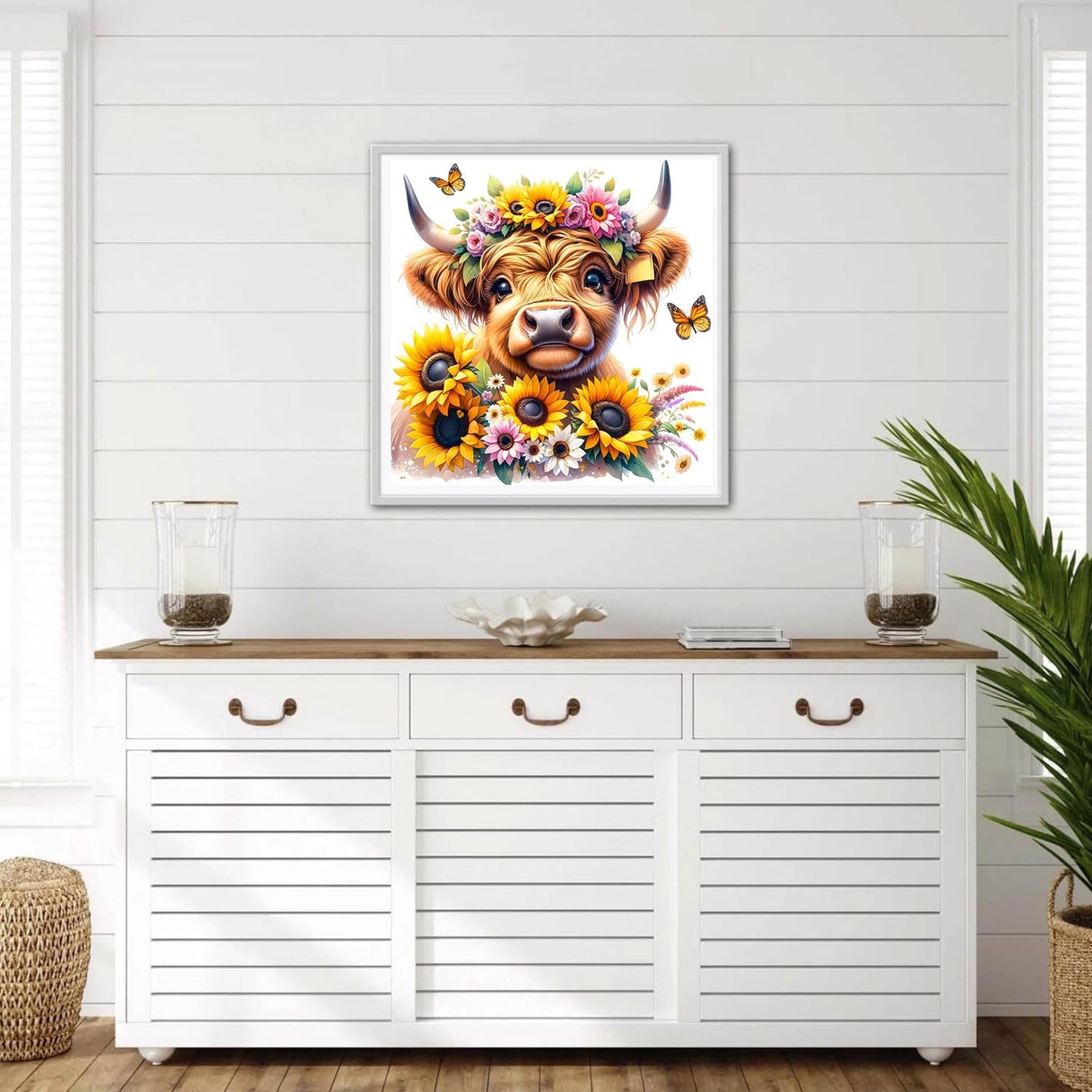 DPHERO Highlandcow Diamond Painting Kits for Beginners Adults,5D DIY Sunflowers Diamond Art Kits,Round Full Drill Butterfly Wildflowers Art Crafts,DIY Painting by Numbers for Home Wall Decor 12x12inch