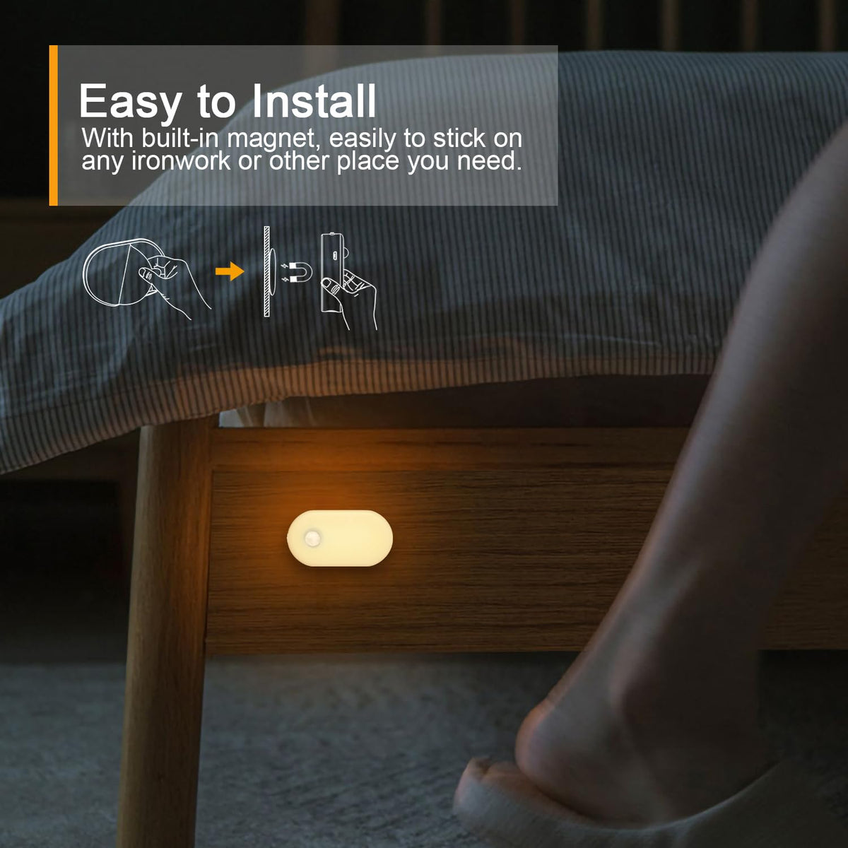 Lyridz Motion Sensor Night Light, Mini USB Rechargeable LED Night Light Kids, Stick on Anywhere Warm White Dimming Lighting for Corridor,Staircase,Bedroom,Children's Room,2 Pack