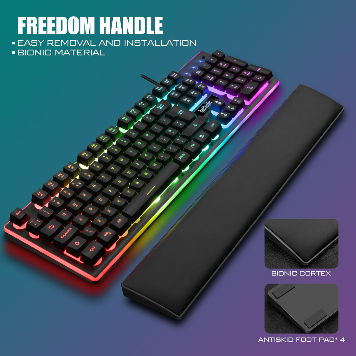 RedThunder K10 Wired Gaming Keyboard and Mouse Combo, UK Layout, True RGB Backlight, Soft Leather Wrist Rest, Ergonomic Anti-Ghosting Keyboard + 7D 7200 DPI Mouse for PC Mac (Gradient Gray)