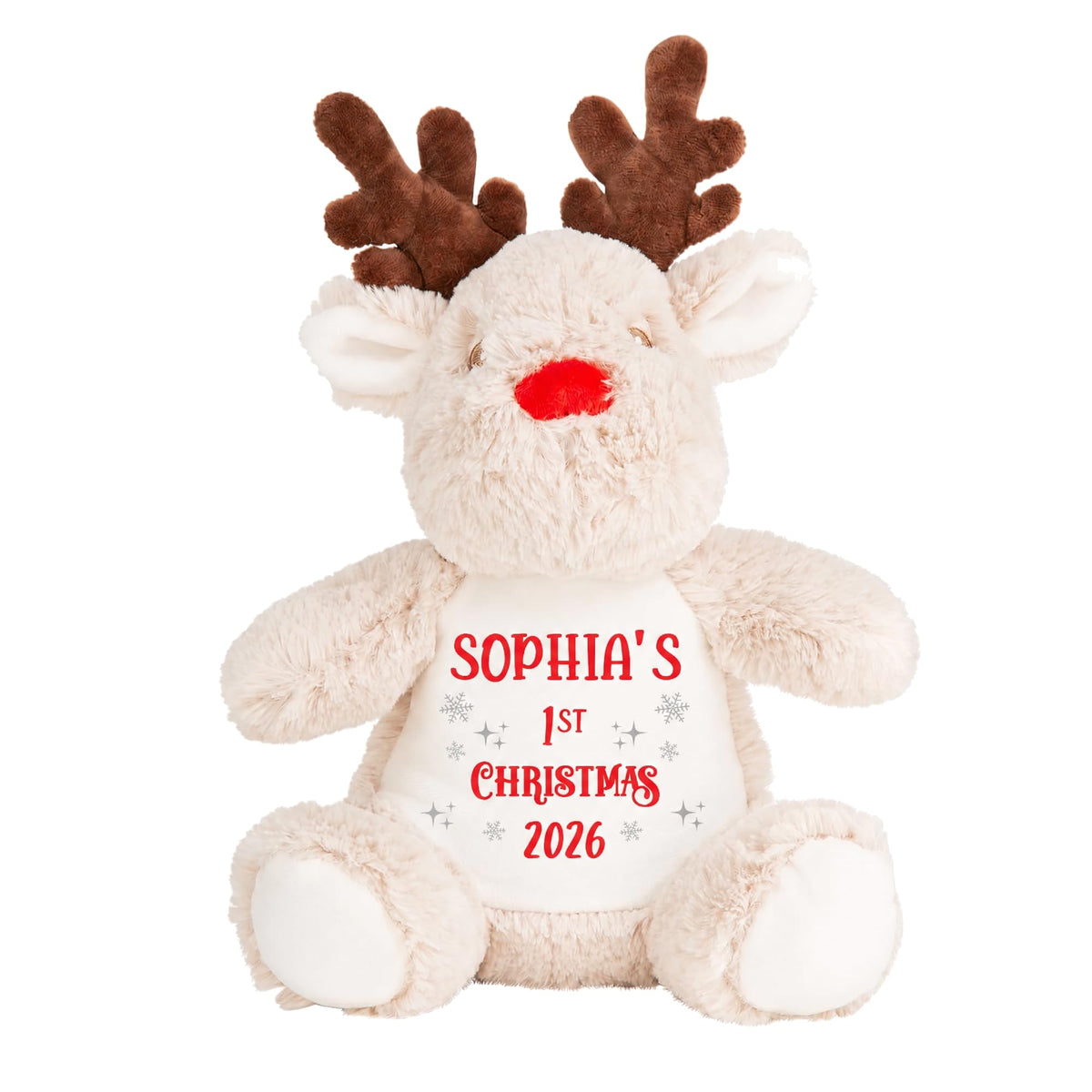 Chicken Craft Personalised Reindeer Soft Toy - Baby's 1st Christmas Keepsake Plush with Name
