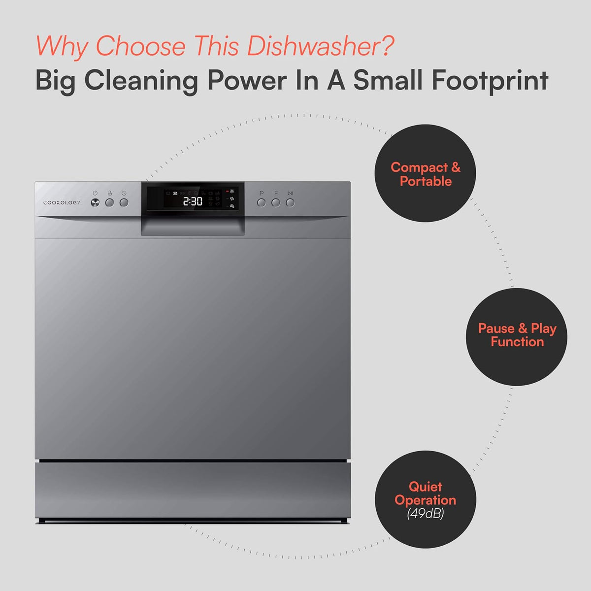 Cookology Mini Countertop Dishwasher - 8 Place Settings - Silver