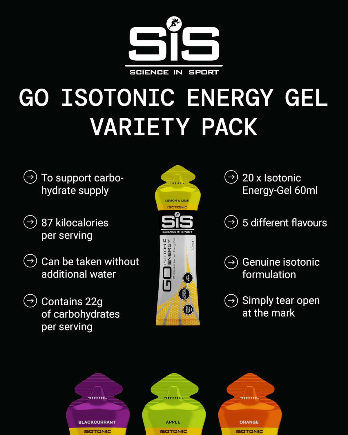 Science in Sport GO Isotonic Energy Gels Mixed, Mixed Flavours, 7 x 60ml