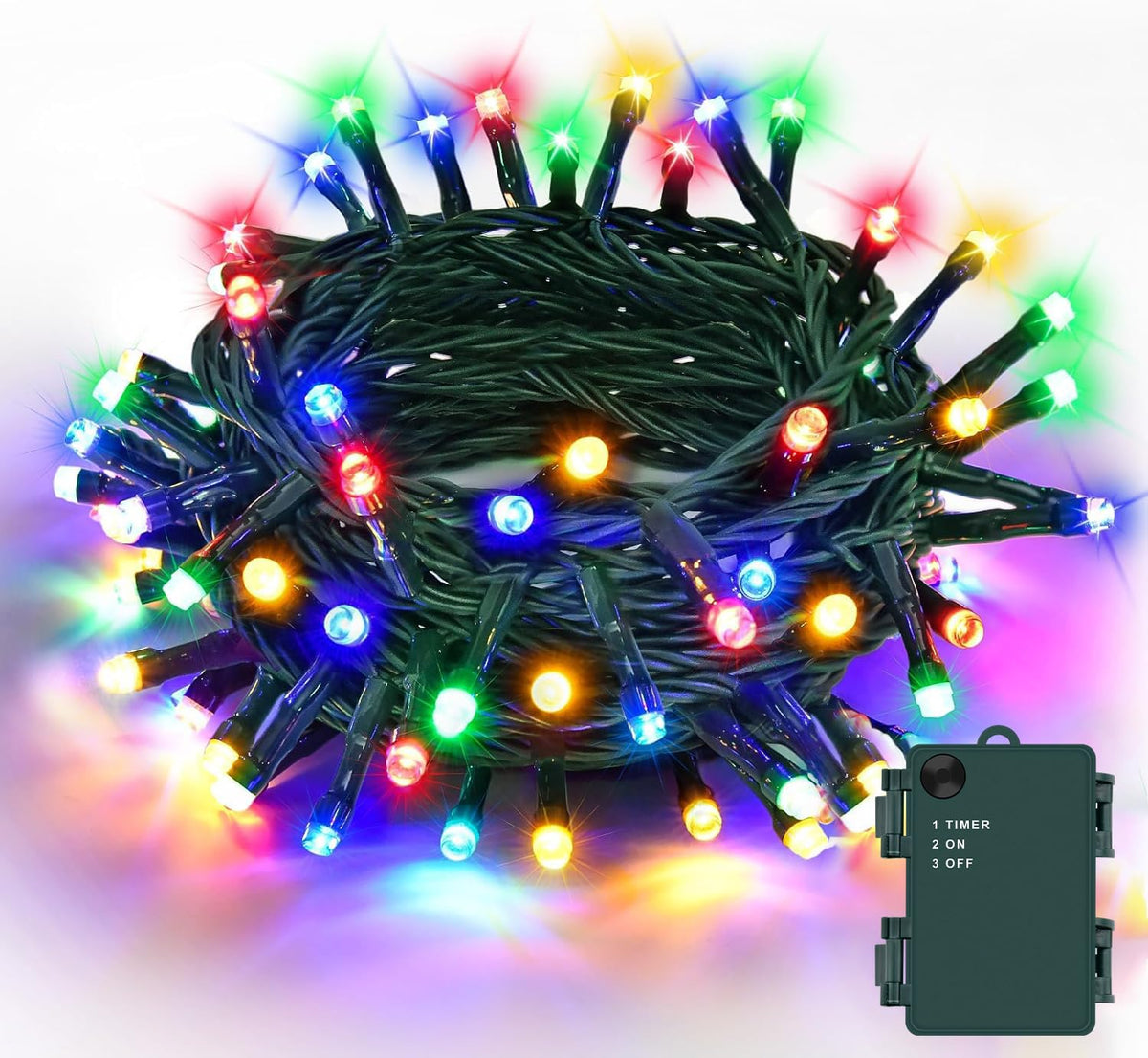 Gcstnn Battery Fairy Lights, 3M/9.8Ft 30LED Battery Powered Fairy Lights Indoor Outdoor with 6h Timer Waterproof String Lights On Green Cable,for Bedroom Christmas Tree Decorations,Garden-Cool White