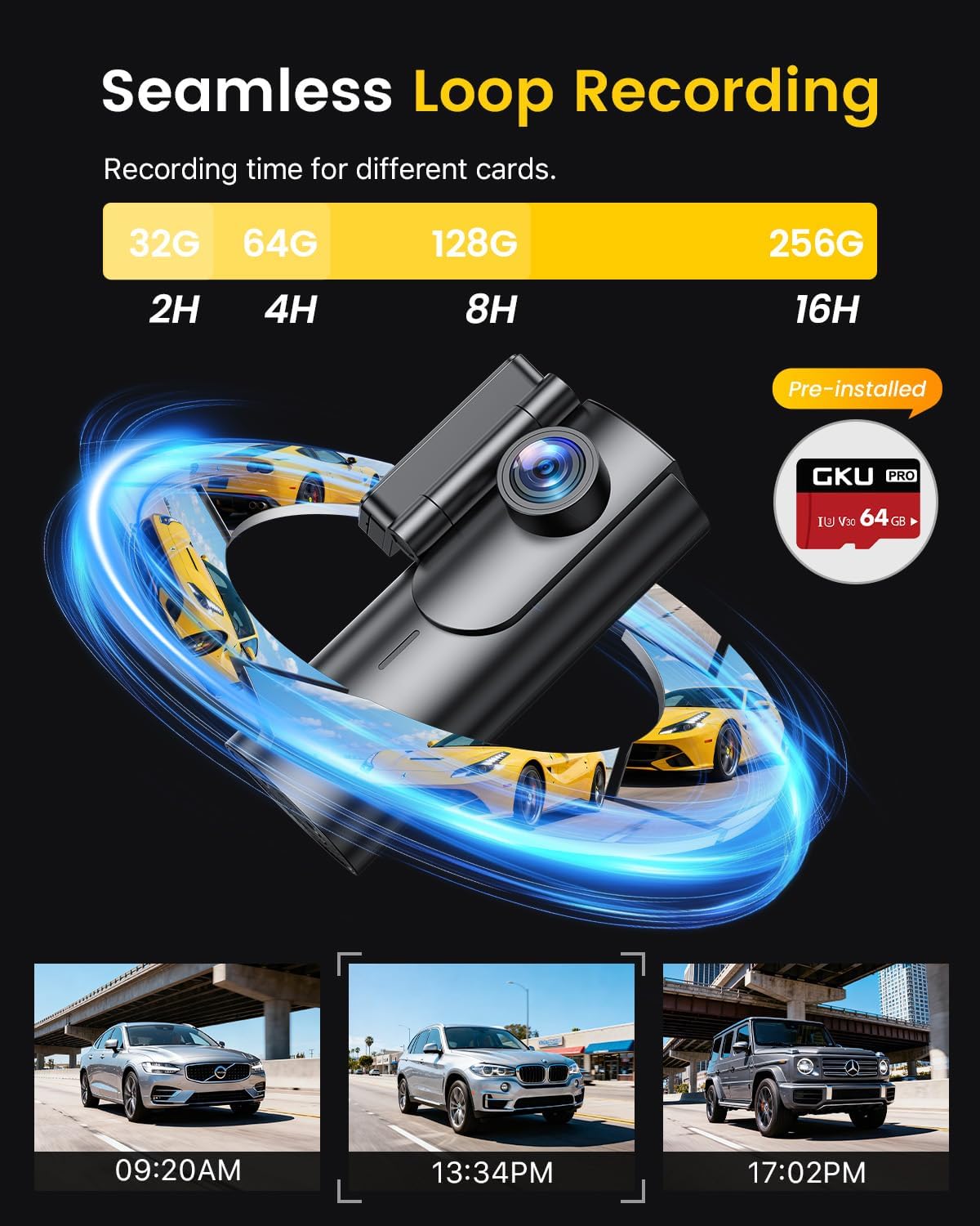 GKU 4K Dash Cam Front and Rear, 5GHz WiFi Dashcam with 64GB SD Card